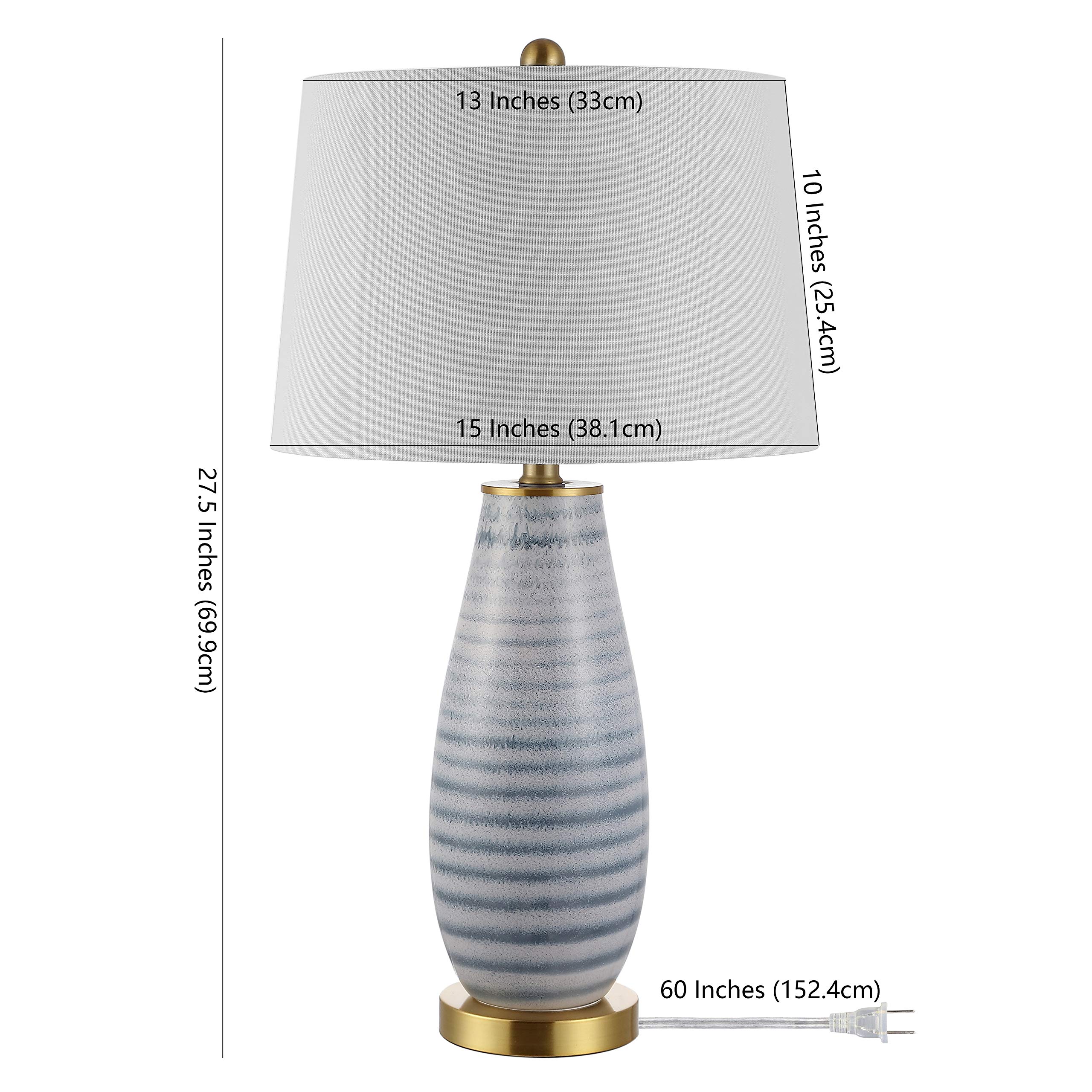 Safavieh Eliana 27-inch Blue Stripe Glass Table Lamp with LED Bulb - Modern Bedroom, Living Room & Home Office Lighting for Nightstands & Desks