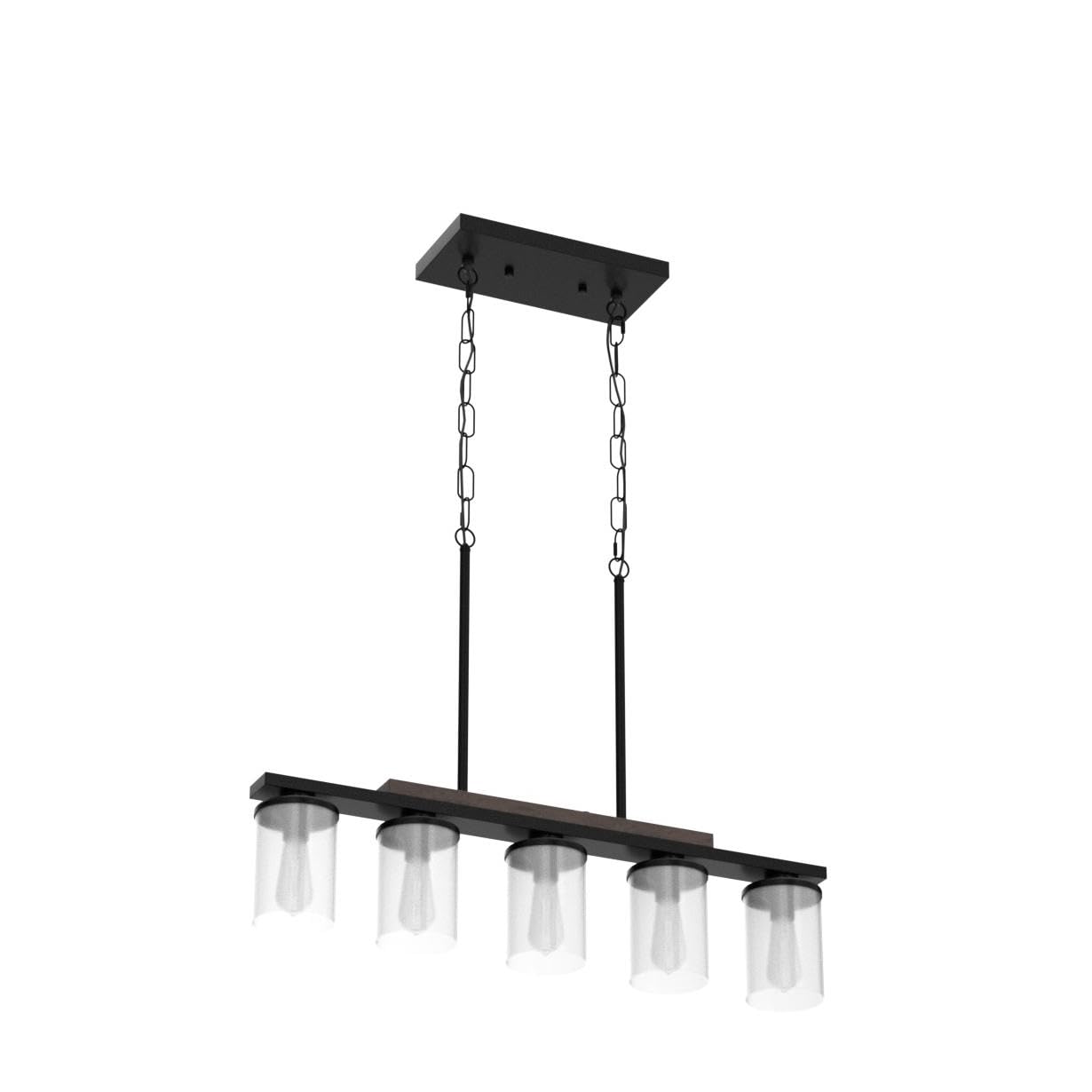 Farmhouse 5-Light Kitchen Island Chandelier - Rustic Wood Frame & Black Metal Finish with Clear Glass Shades - Adjustable Pendant Lighting for Dining Table, Kitchen Island - Perfect for Farmhouse, Rustic & Industrial Style Home Decor