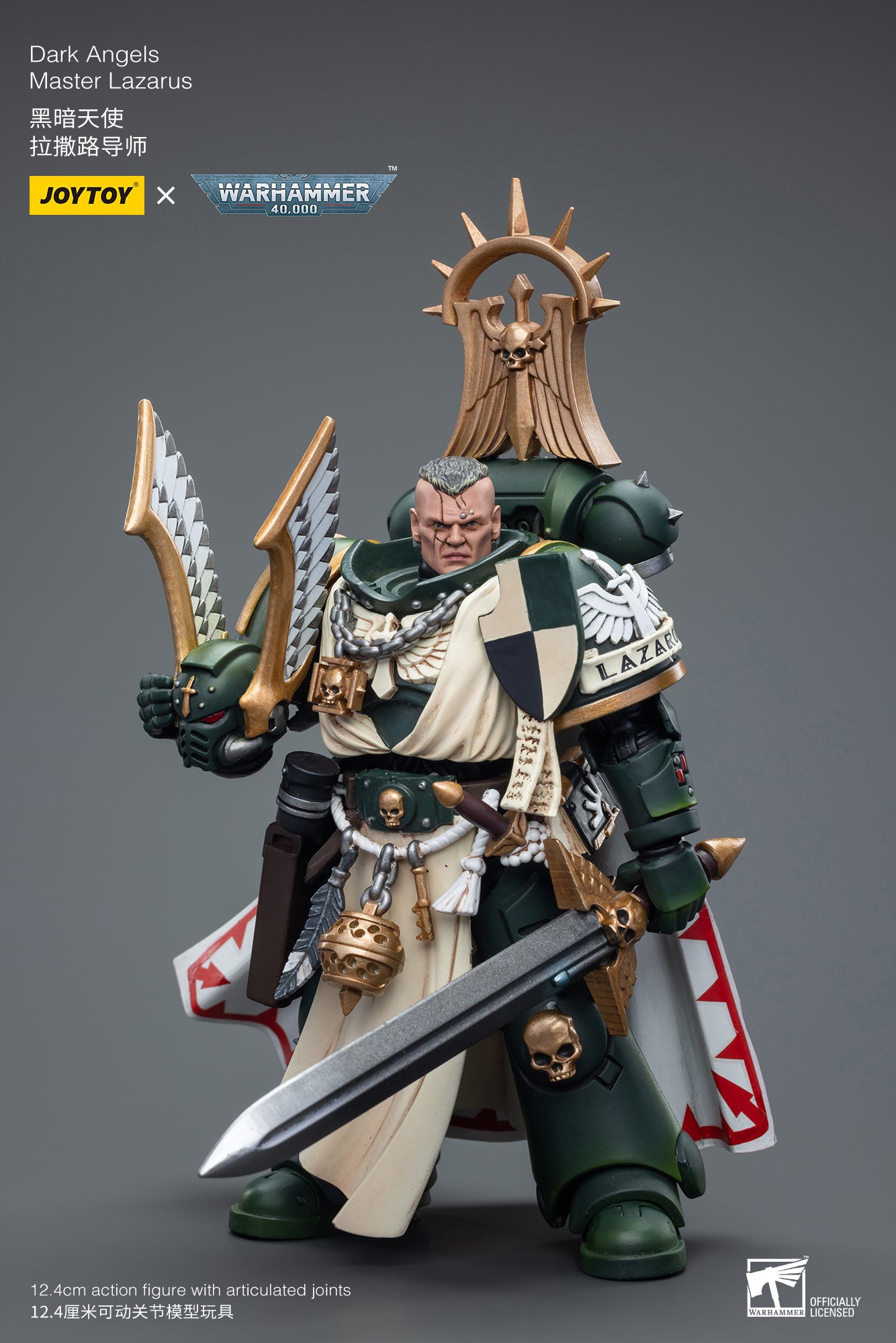 JOYTOY 1/18 Scale Warhammer 40K Dark Angels Master Lazarus Action Figure - Collectible Reissue for Tabletop Gaming & Display