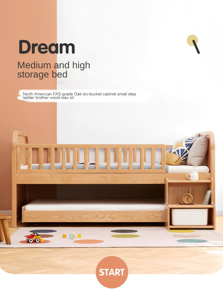 Solid Oak Wood Multi-Function Storage Bed with Wide Underbed Drawers - Perfect for Bedroom Organization & Small Space Living