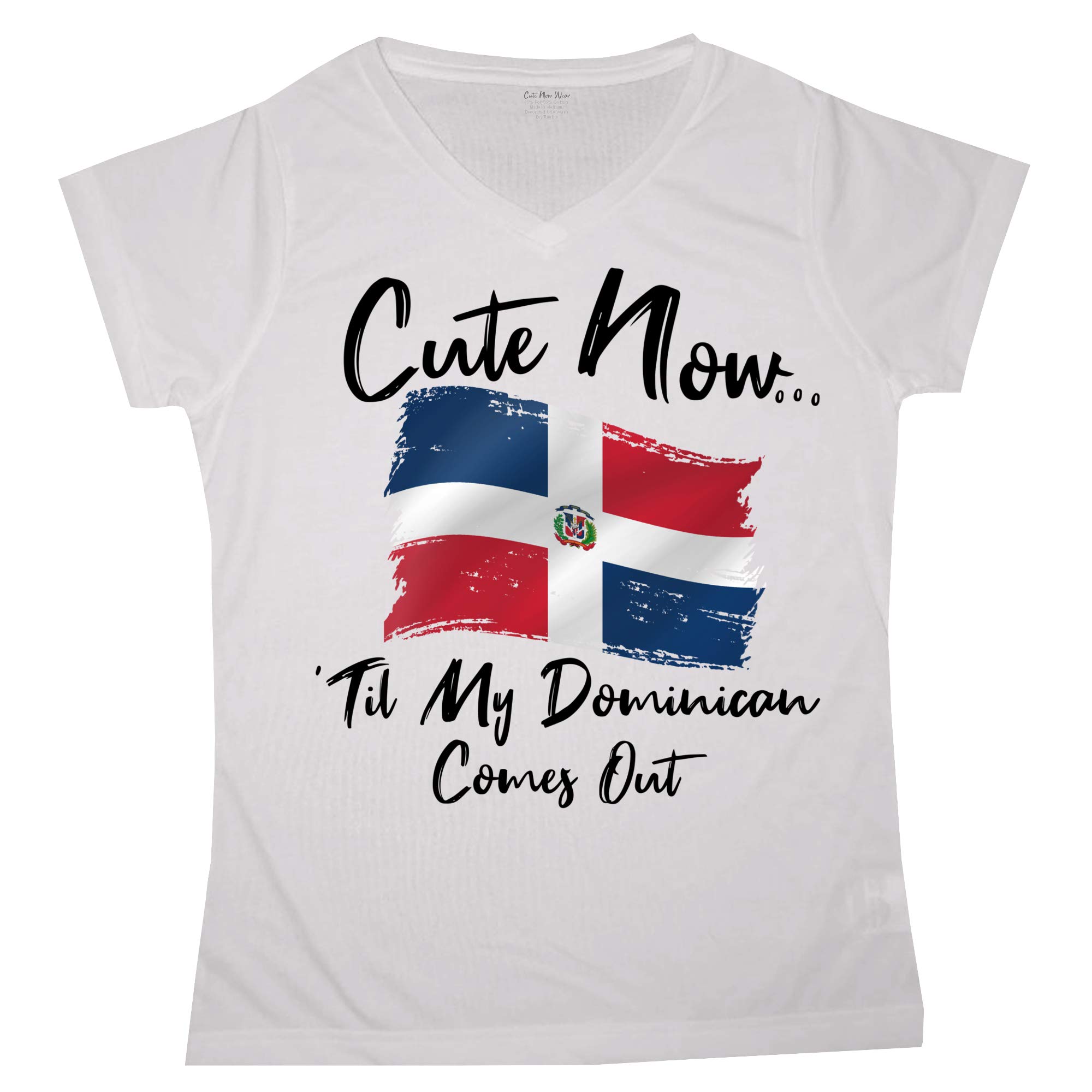 Dominican Republic Flag V-Neck T-Shirt for Women - White Short Sleeve Casual Top Sizes S-XXL - Perfect for Parties, Travel & Showing National Pride