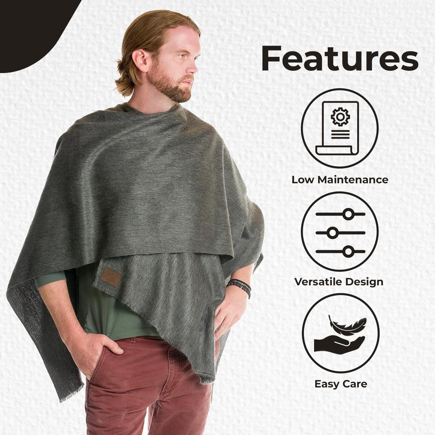 Soft & Warm Alpaca Wool Shawl Wrap - Eco-Friendly Winter Scarf for Men - Perfect for Cold Weather, Outdoor Activities & Holiday Gifts