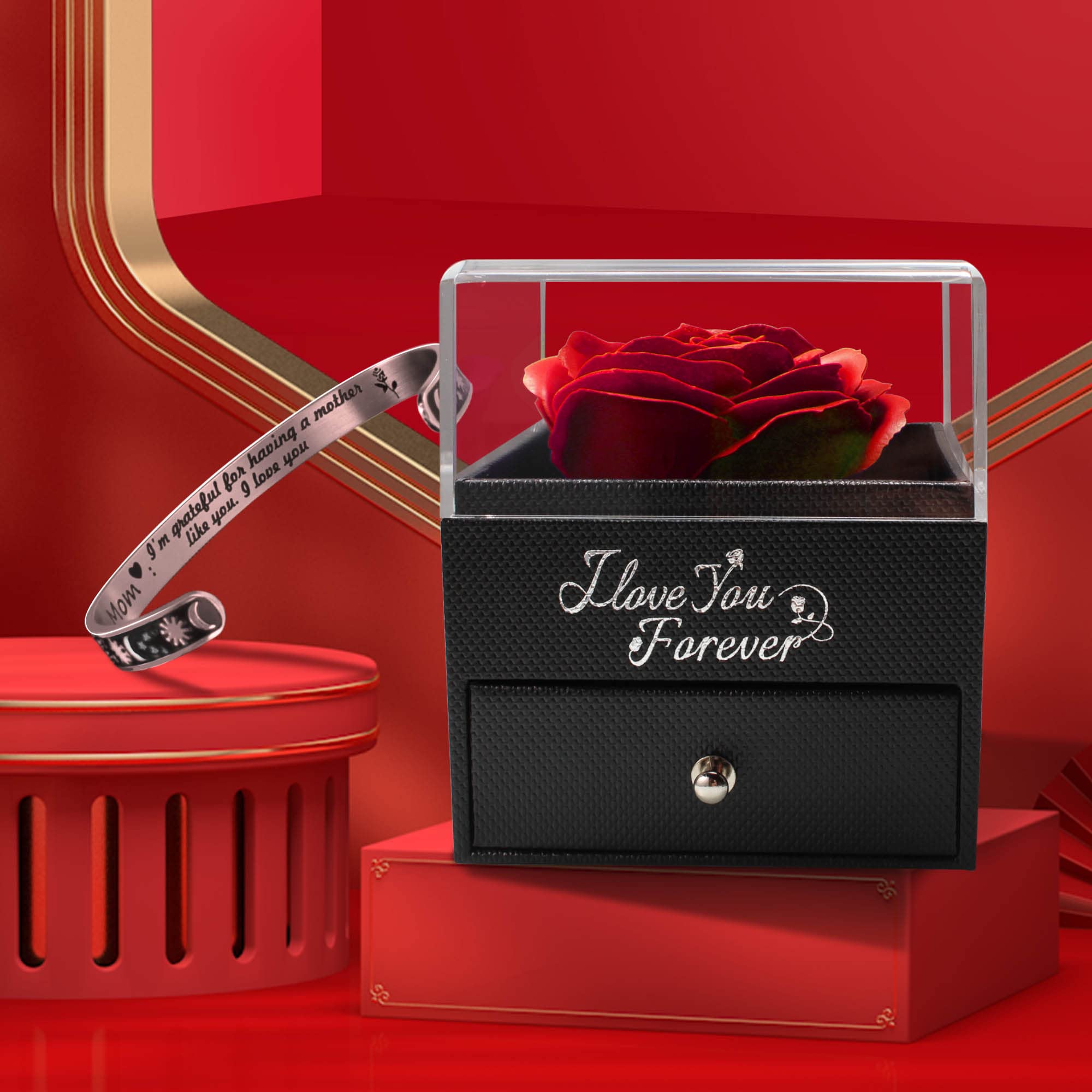 Preserved Red Rose Bracelet Gift Set for Women - Perfect for Mom, Wife, Girlfriend | Mother's Day, Valentine's, Anniversary & Birthday Present | Elegant Jewelry for Special Occasions & Romantic Moments