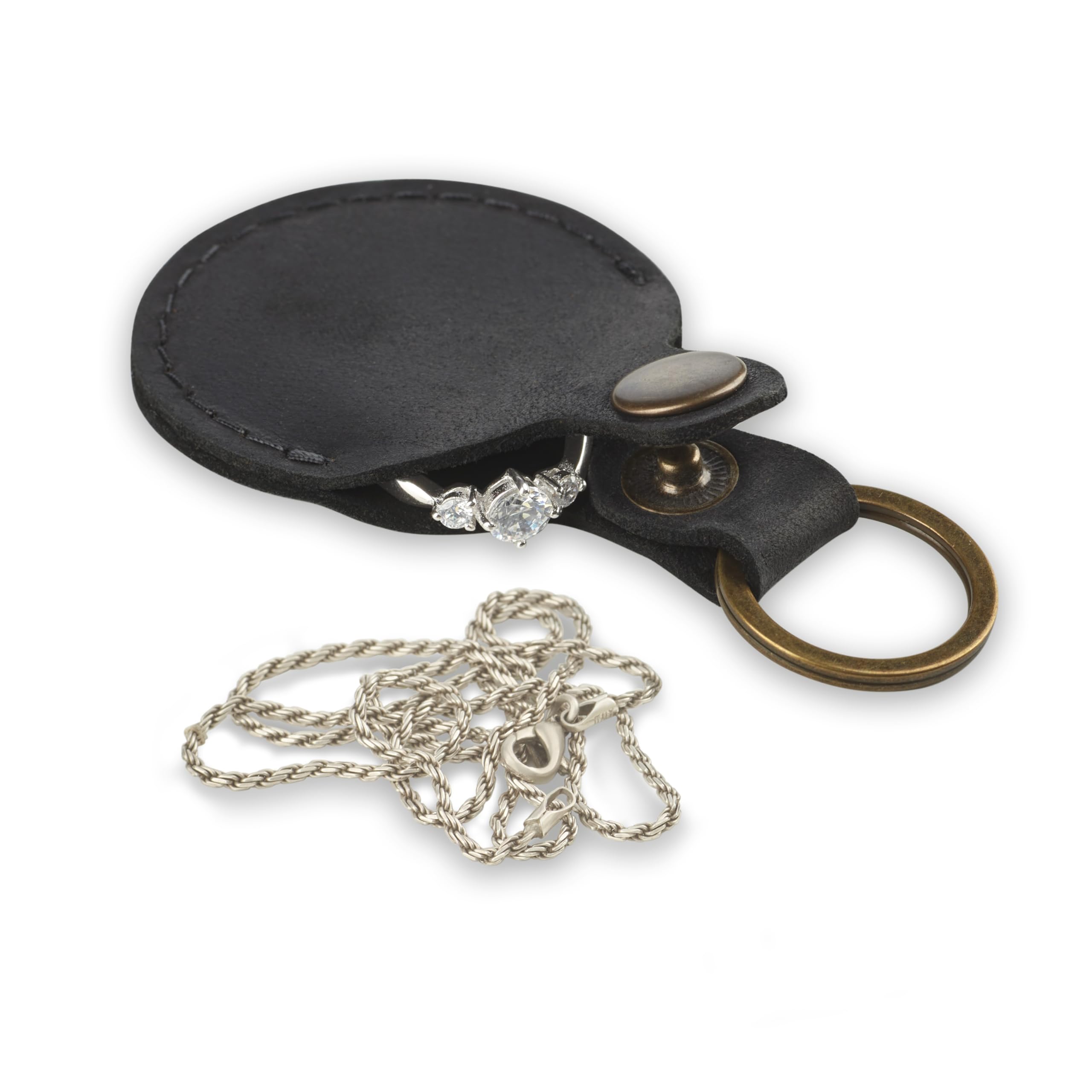Premium Leather Keychain Ring Holder - Wedding & Engagement Ring Travel Case - Gym & Workout Ring Pouch (Black) - Perfect for Travel, Sports & Everyday Use