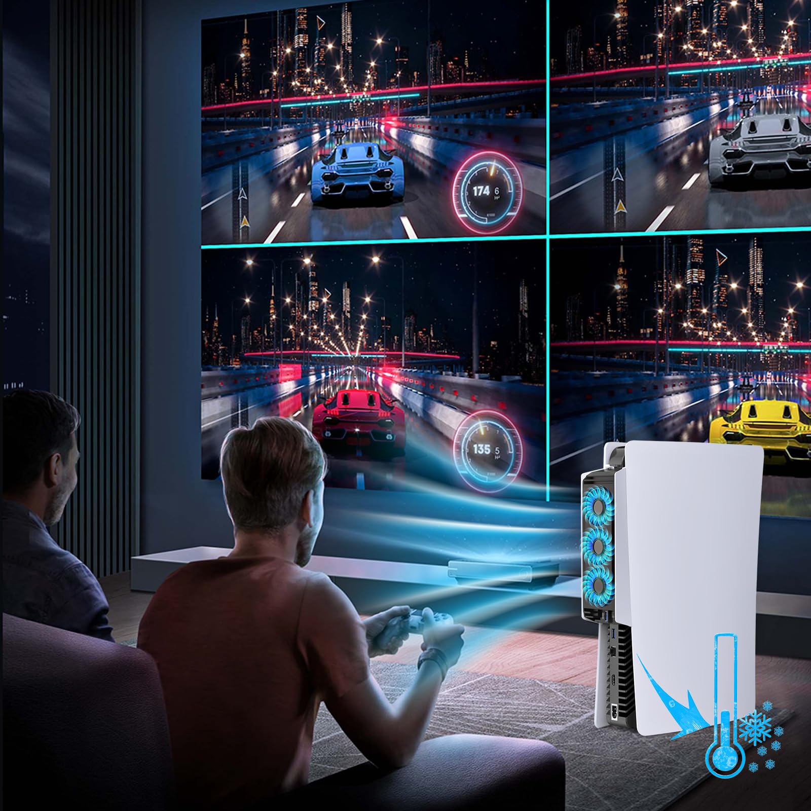 Upgraded Auto-Temperature Control PS5 Cooling Fan with 3 Blue LED Lights & USB 3.0 Hub - Efficient Cooling System for PlayStation 5 (Compatible with Disc/Digital Editions) - Perfect for Gaming Marathons & Preventing Overheating