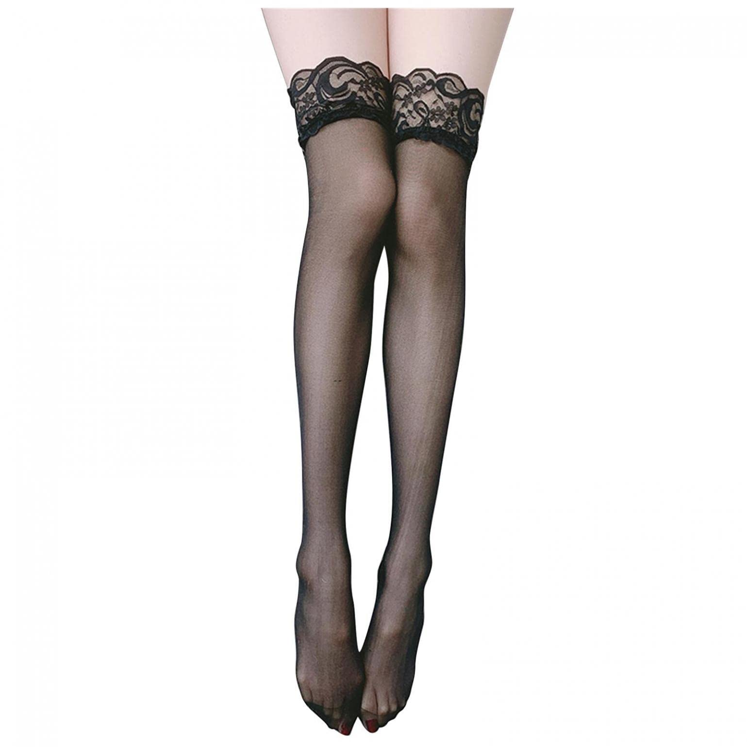 Sexy Lingerie Thigh High Stockings - Lace Sheer Silky Tights with Silicone Stay Up for Women | Perfect for Dance, Role Play & Romantic Nights