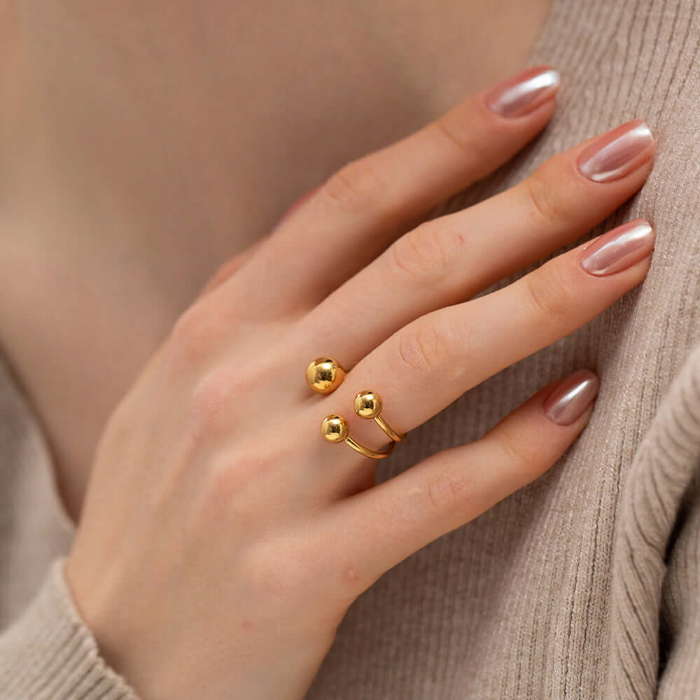 18K Gold Unique Bypass Ball Boom Rings for Women | Elegant Stackable Statement Jewelry | Perfect for Weddings, Parties & Everyday Wear (JDR003)