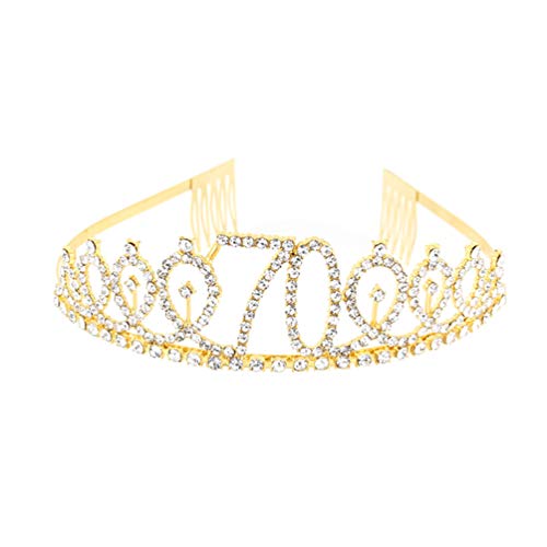 Beaupretty 70th Birthday Crown - Gold Rhinestone Tiara with Comb for Women, 18th Birthday Party Headpiece, Elegant Crystal Hair Accessory for Birthday Celebrations, Anniversaries & Special Occasions