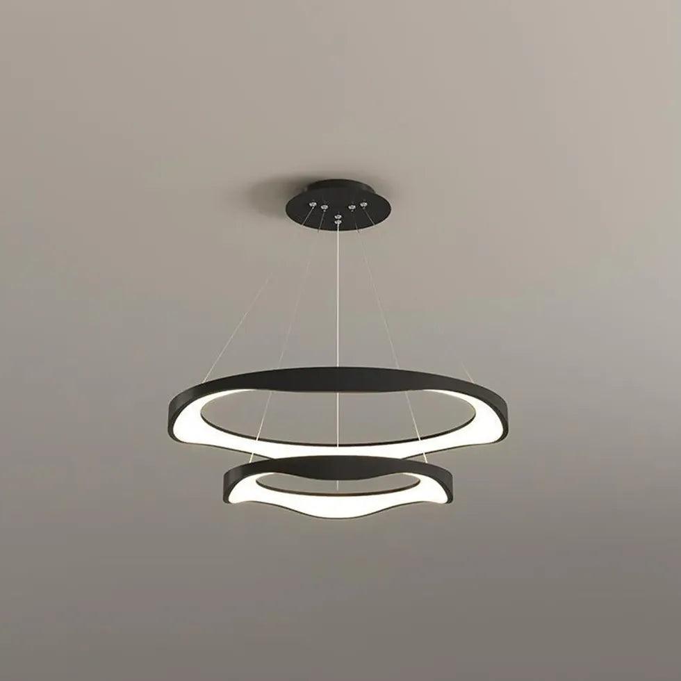 Modern Ring Shaped Metal Acrylic LED Pendant Light for Living Room - Dimmable Hanging Ceiling Lamp for Dining Room, Bedroom, Kitchen & Office Lighting