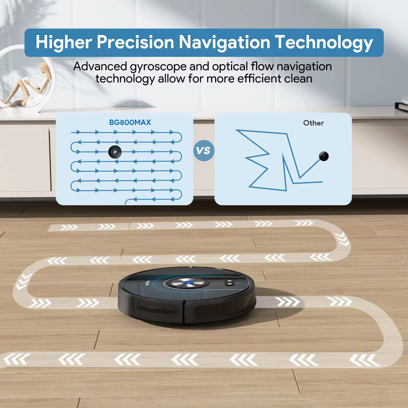 BG800 Robot Vacuum Cleaner 3000Pa Strong Suction - Smart APP/Voice/Remote Control, Auto Self-Charging, Scheduled Cleaning - Perfect for Pet Hair, Hardwood Floors & Low-Pile Carpets (Black) | Ideal for Homes with Pets, Daily Floor Maintenance & Smart Home Integration