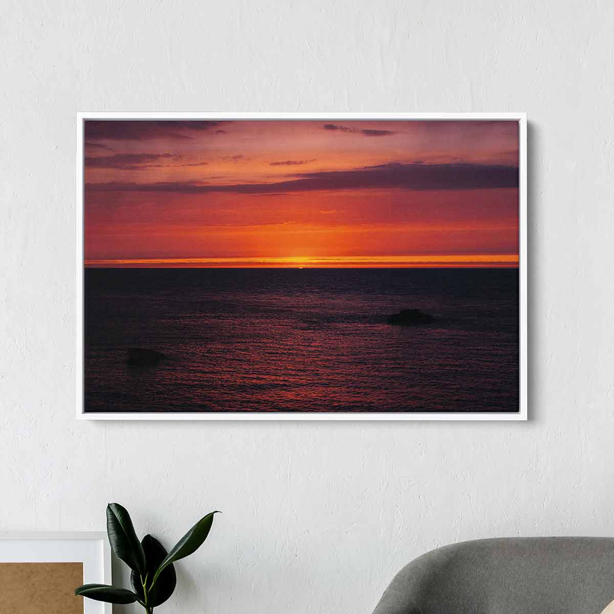 Orange Beach Sunset Wall Art Canvas Print 4458 - Coastal Decor for Living Room, Bedroom & Office