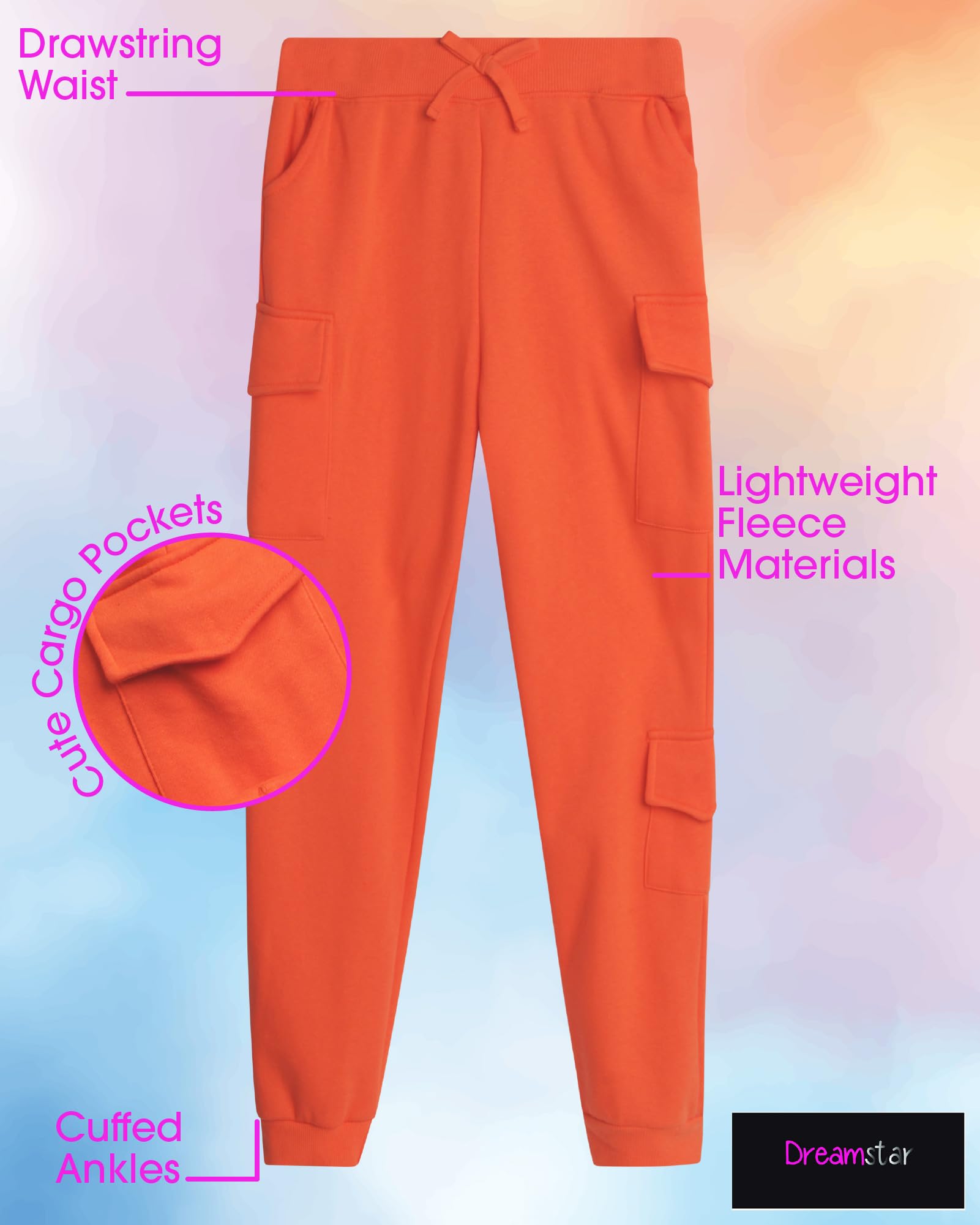 Dreamstar Girls' Fleece Jogger Pants - Soft Oversized Cargo Sweatpants for Teen Girls - Baggy Loose Fit Fashion Joggers (Size 7-16) - Perfect for School, Lounge & Streetwear Style