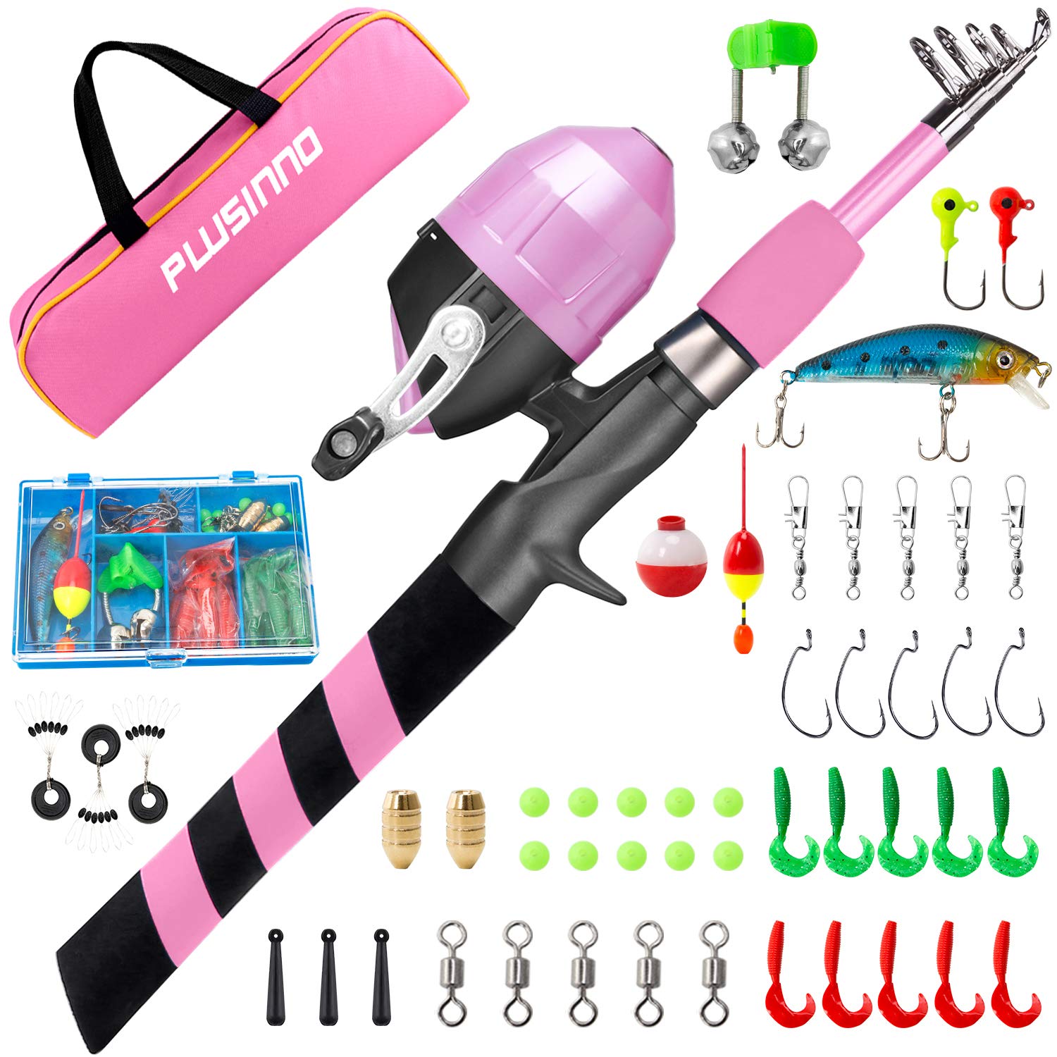 PLUSINNO Kids Fishing Pole Kit - Telescopic Fishing Rod & Reel Combo with Tackle Box | Portable Youth Fishing Gear for Boys & Girls | Perfect for Beginners, Outdoor Adventures & Family Fishing Trips
