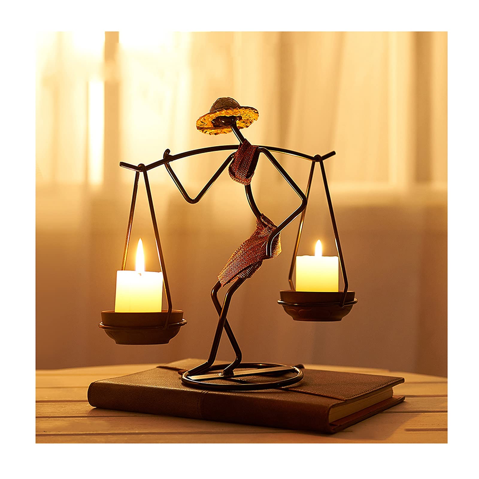 Vintage Wrought Iron Candle Holders - Small Metal Candle Stand for Tabletop Decor, Romantic Home Ambiance & Wedding Centerpieces (Red Skirt Design) | Perfect for Dining Tables, Fireplace Mantels & Bedroom Nightstands
