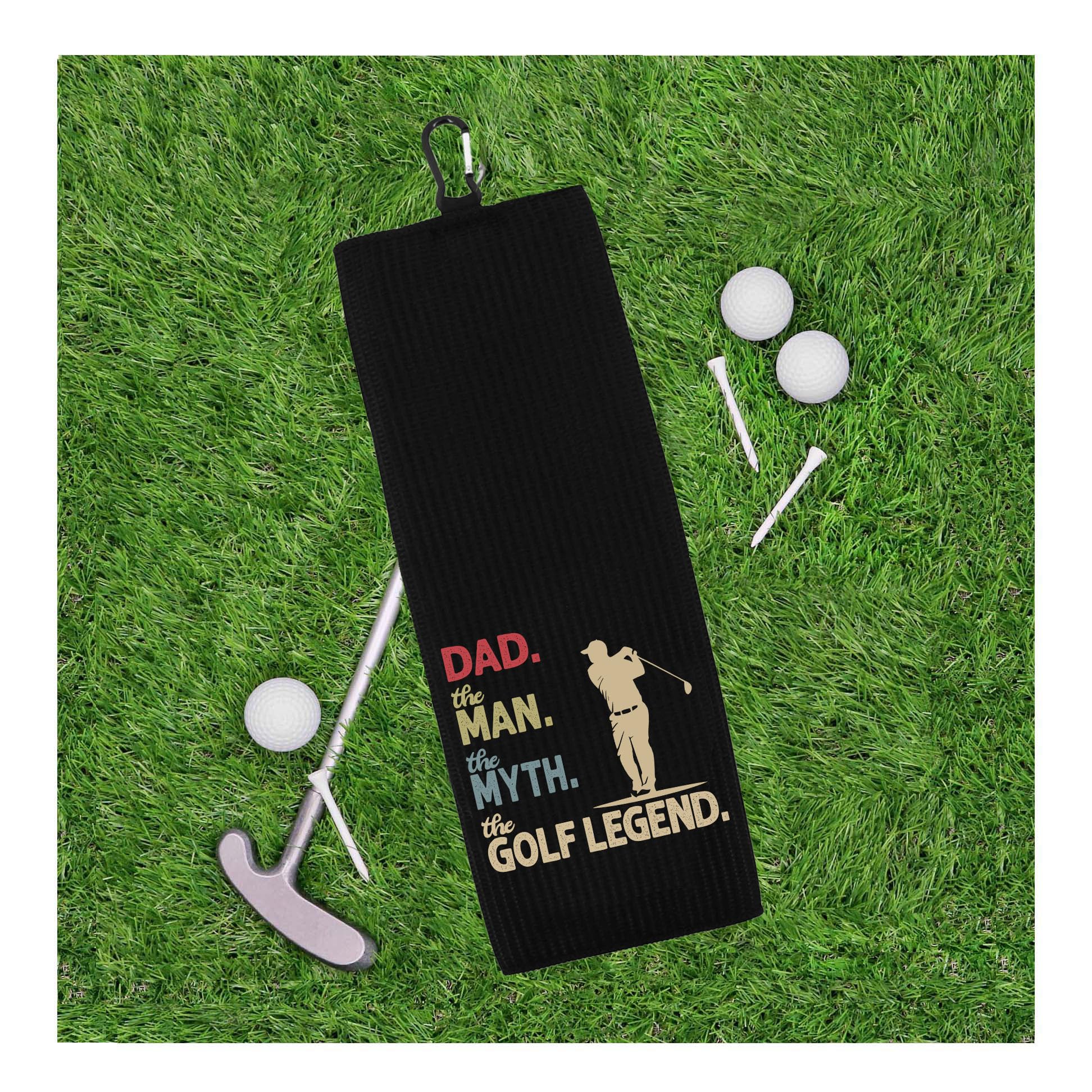 Dad The Man The Myth The Golf Legend - 100% Microfiber Waffle Weave Tri-Fold Golf Towel for Men | Perfect for Golf Courses, Driving Range & Sports Gifts