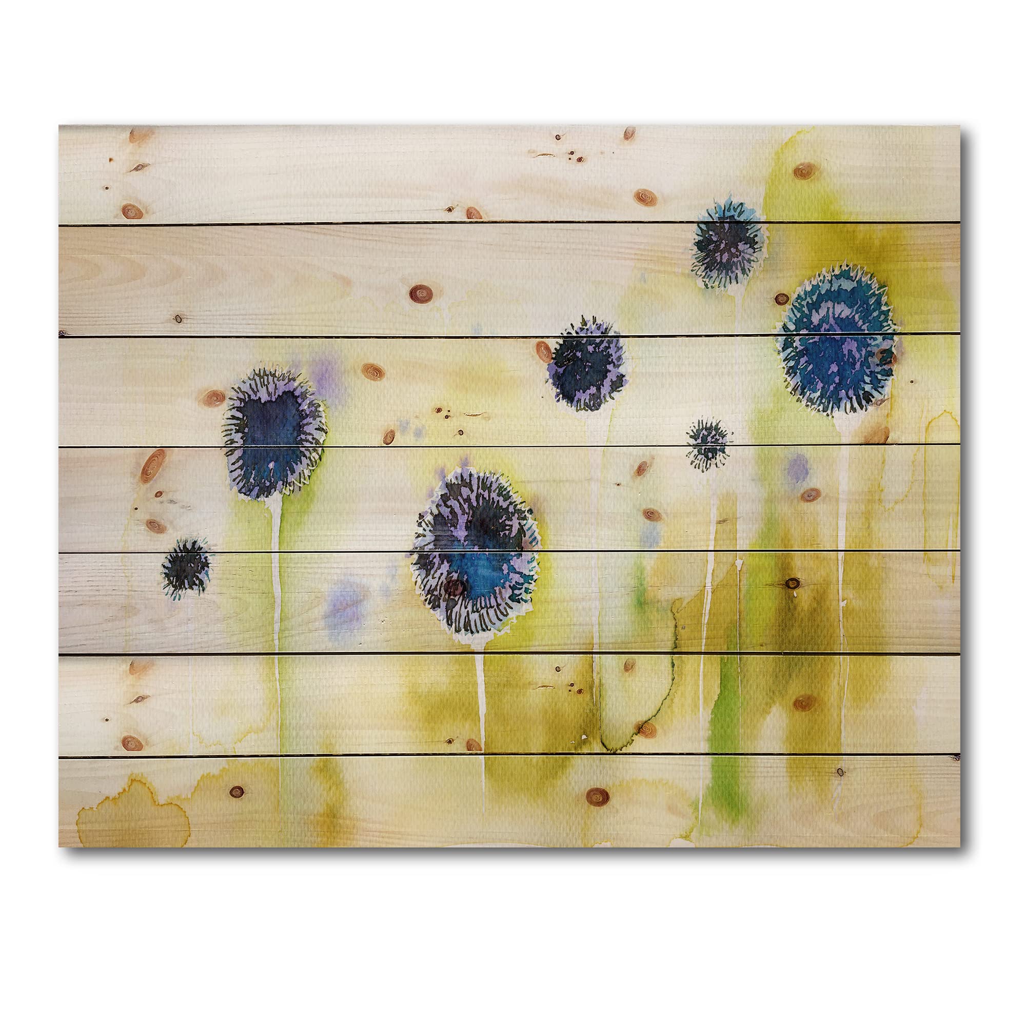DesignQ Blue Flowers In The Meadow Traditional Wood Wall Decor - Yellow Floral Wood Wall Art Panel, Large Pine Wood Wall Hanging for Living Room, Bedroom & Office Decor