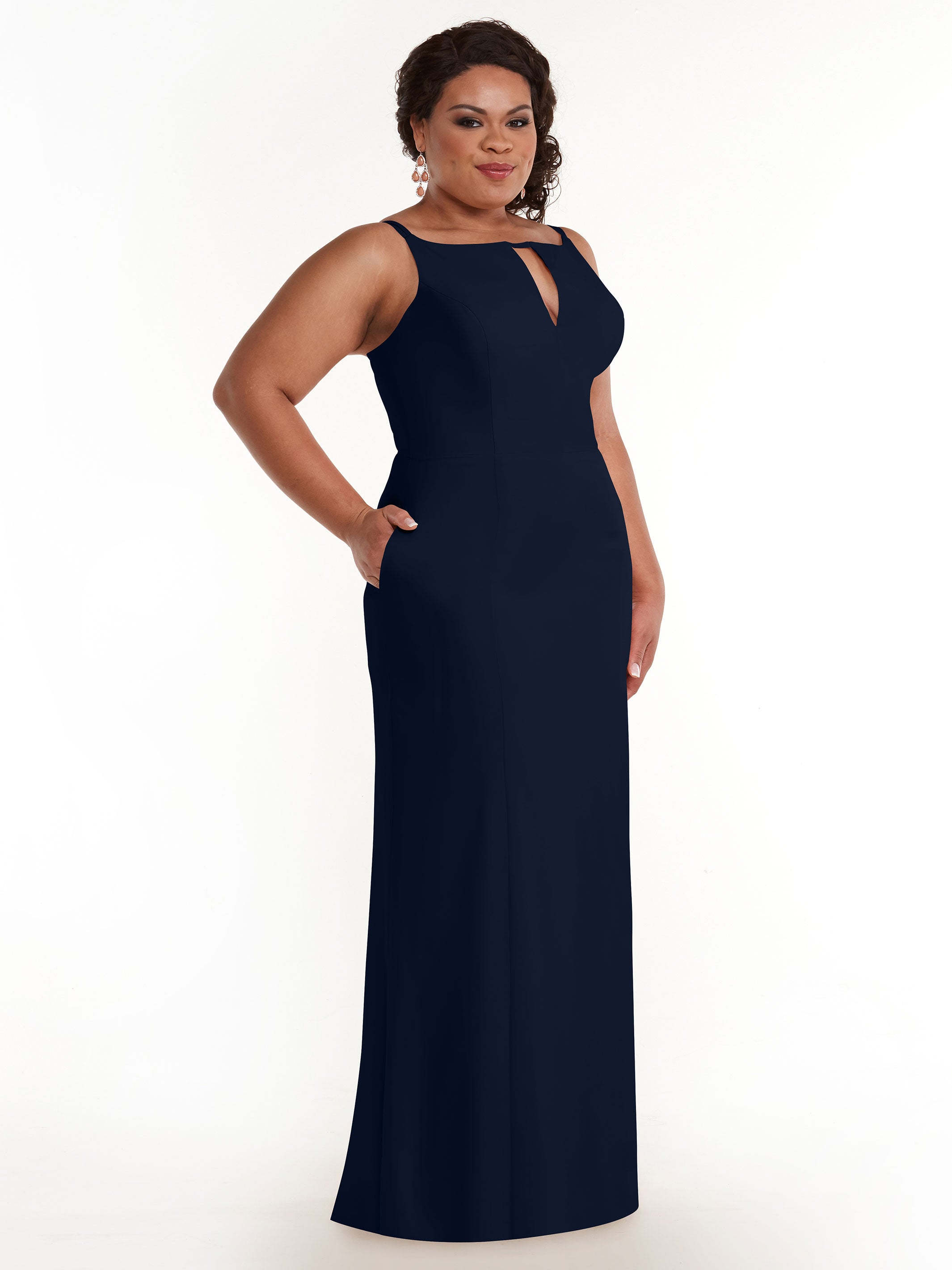 Elegant 83030 Sheath Stretch Chiffon Bridesmaid Dress with Bateau Neckline & Thigh Slit - Perfect for Weddings, Formal Events & Evening Parties