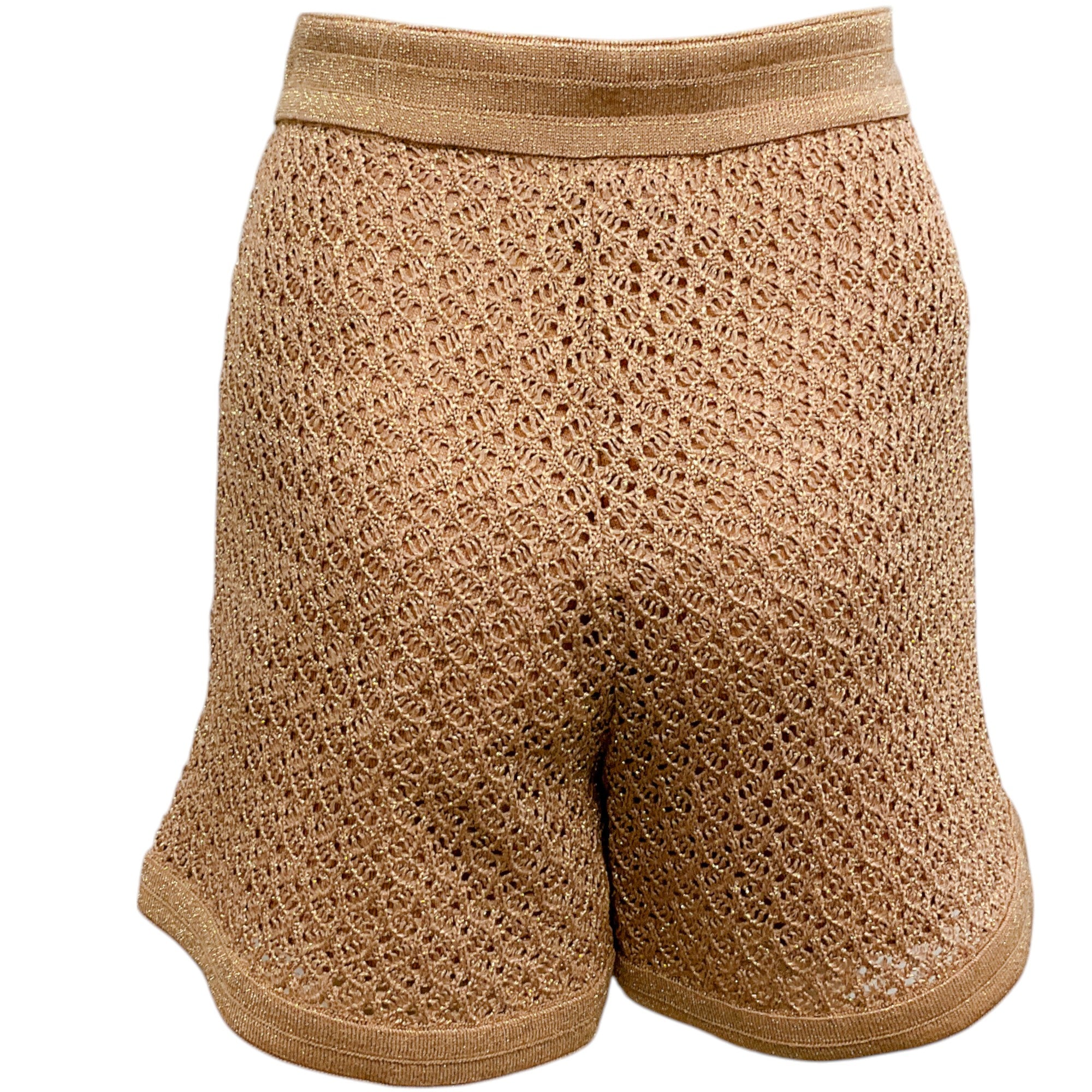 Paola Bernardi Women's Rose Gold Metallic Crochet Kiara Shorts - Stylish High Waist Summer Shorts for Beach, Vacation & Casual Wear