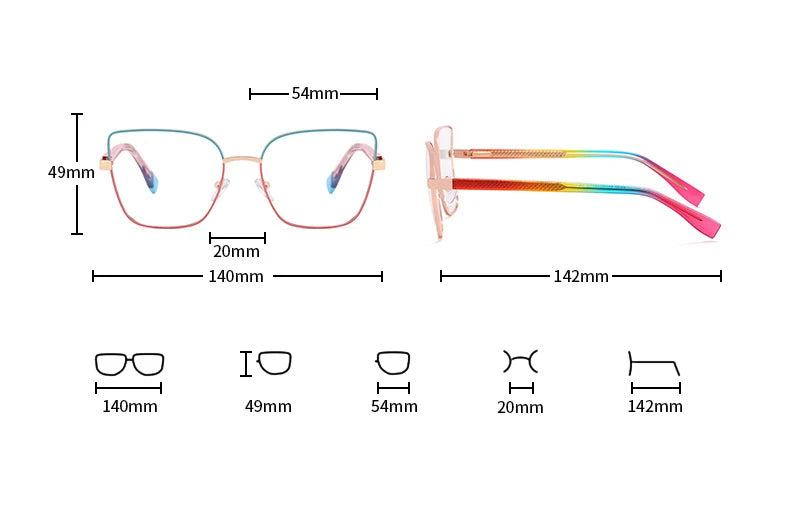 CCspace Women's Full Rim Cat Eye Square Alloy Eyeglasses Frame 57382 - Stylish Retro Glasses for Women, Lightweight Metal Frame for Office, Reading & Fashion Accessories