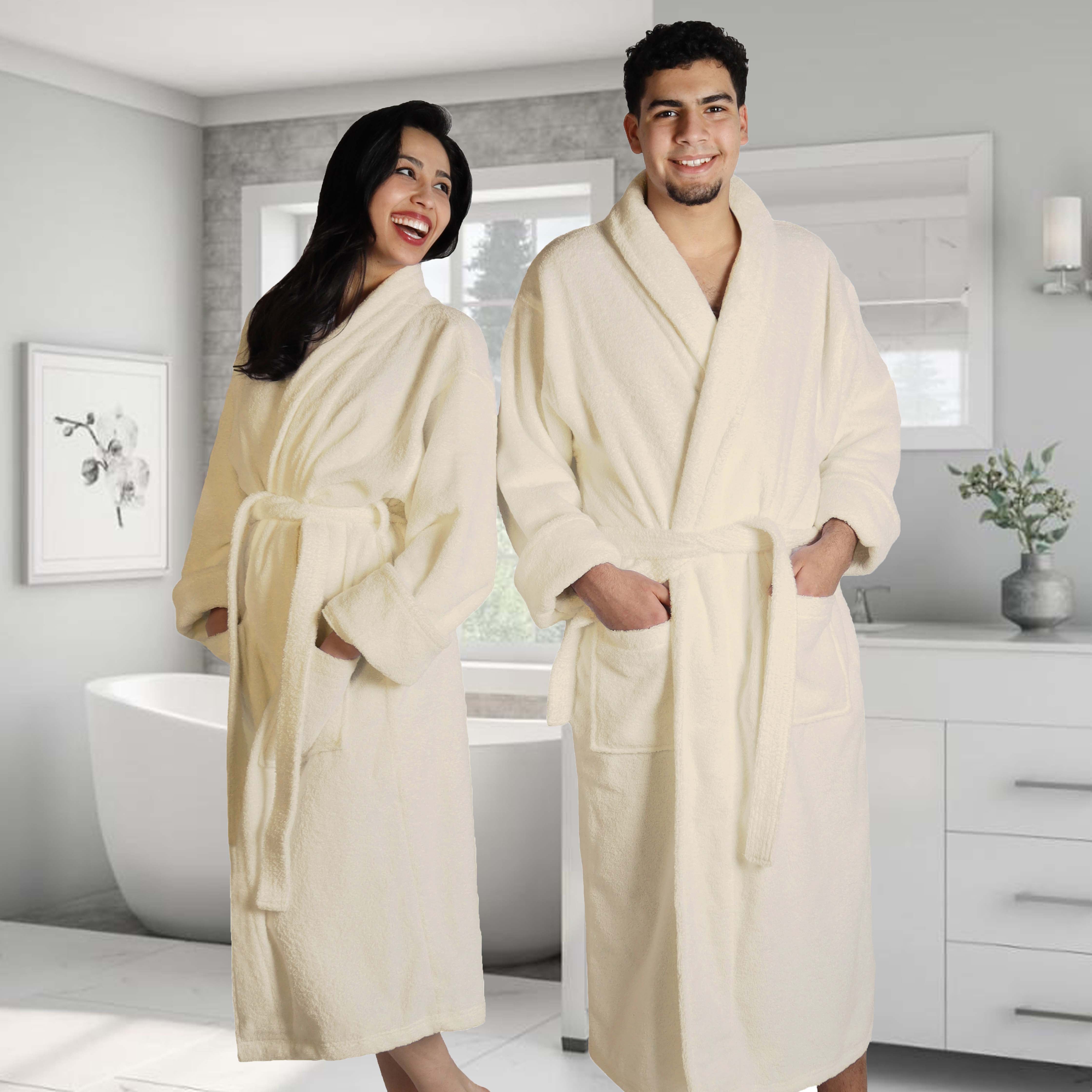 Premium Turkish Cotton Bathrobe for Women & Men - Unisex Shawl Collar Long Robe - Soft Spa, Lounge & Hotel Style Bathrobe for Relaxation at Home