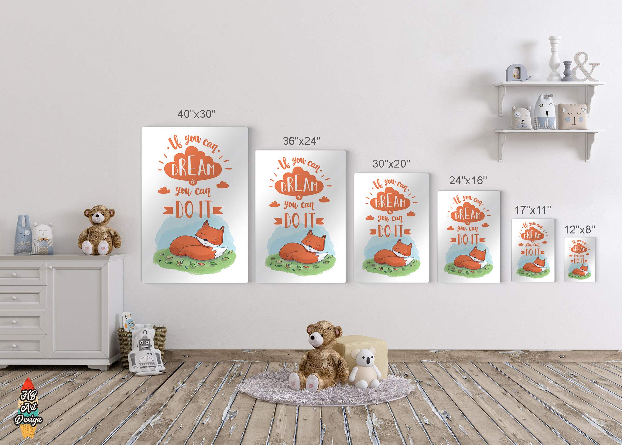 Cute Fox & Frog Motivational Wall Art - 2 Panel Metal Print Set for Nursery, Baby Girl & Boy Room Decor - Handmade in USA (40x30in x2) - Perfect for Kids Bedroom, Playroom & Nursery Wall Decor
