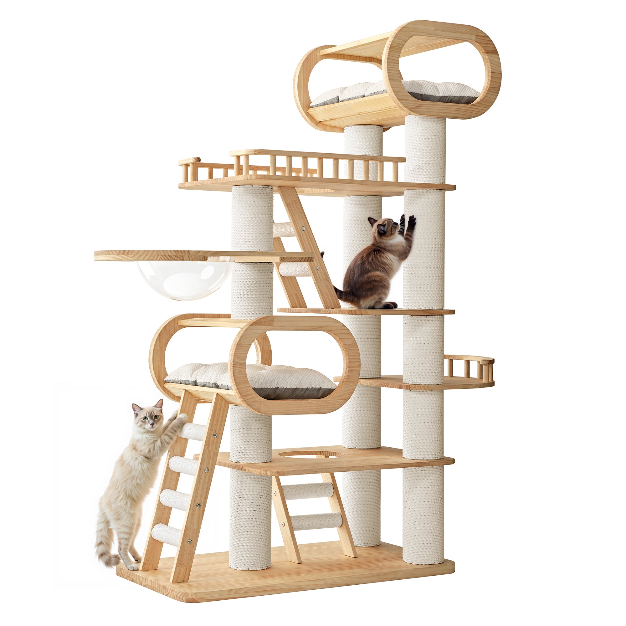 Modern Wooden Cat Tree Tower with Scratching Posts & Perches - Sturdy & Stylish for Indoor Cats - Perfect for Play, Climbing & Relaxing in Your Home