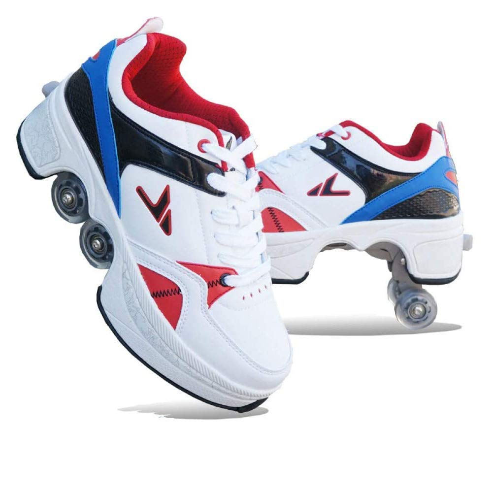 LXTIN Adult Quad Roller Skates for Women - Detachable 2-in-1 Inline & Quad Skates with Adjustable Wheels - Perfect for Outdoor Fitness, Roller Derby & Recreational Skating