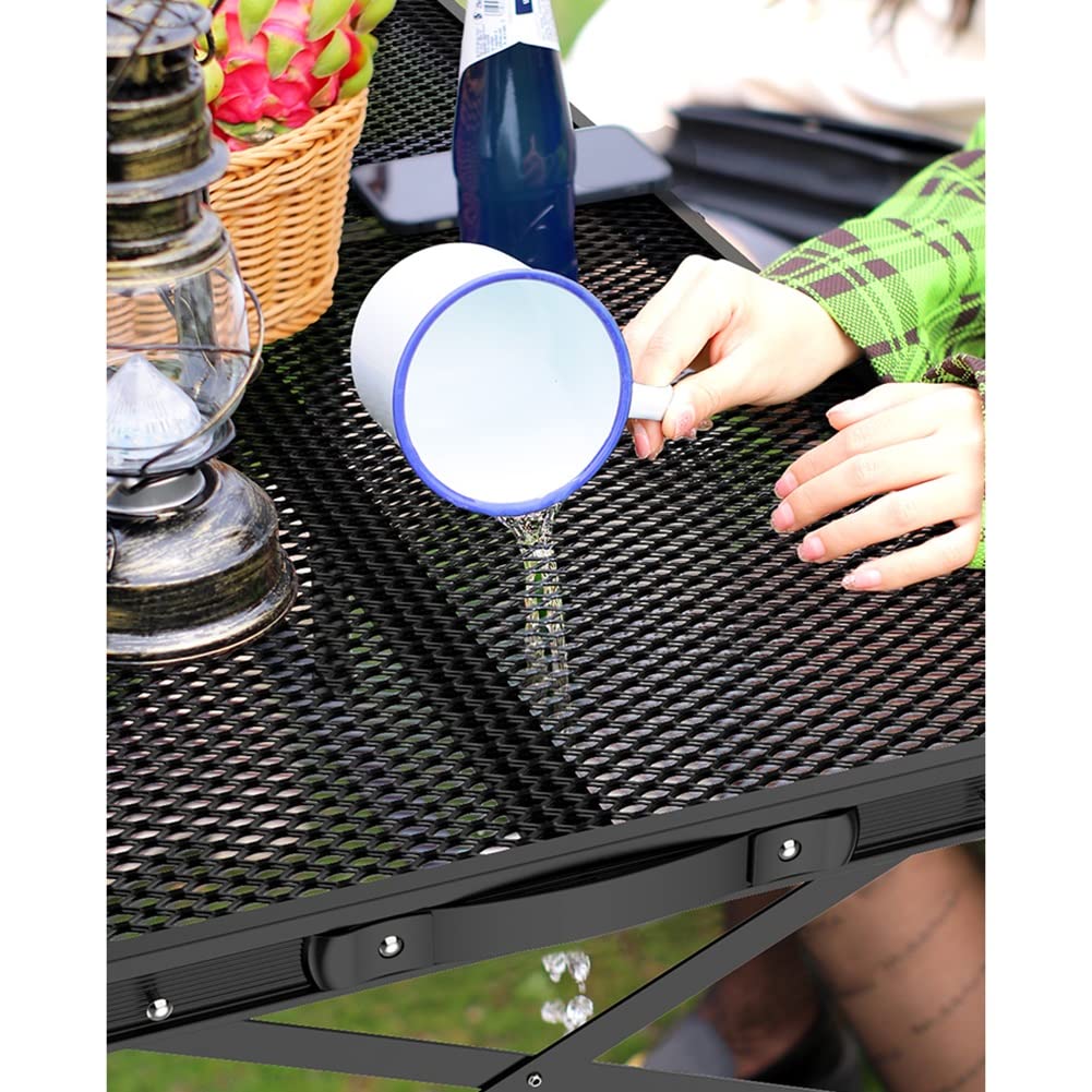 Heavy Duty Folding Table - Portable Adjustable Height Aluminum Camping Table with Handle, 220lbs Capacity Metal Mesh Desktop for Outdoor, Indoor, Camping, Picnic, BBQ, Party, Dining & Office Use