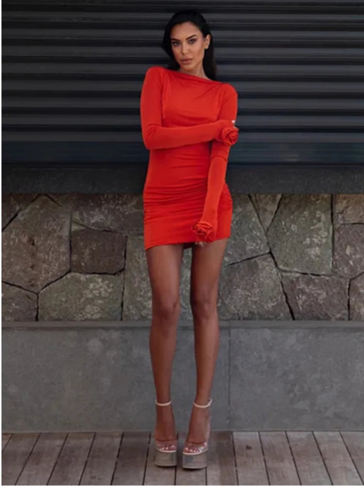 2023 Autumn Women's Sexy Backless Bodycon Mini Dress - Long Sleeve Tight Party Club Evening Dress for Night Out & Special Occasions