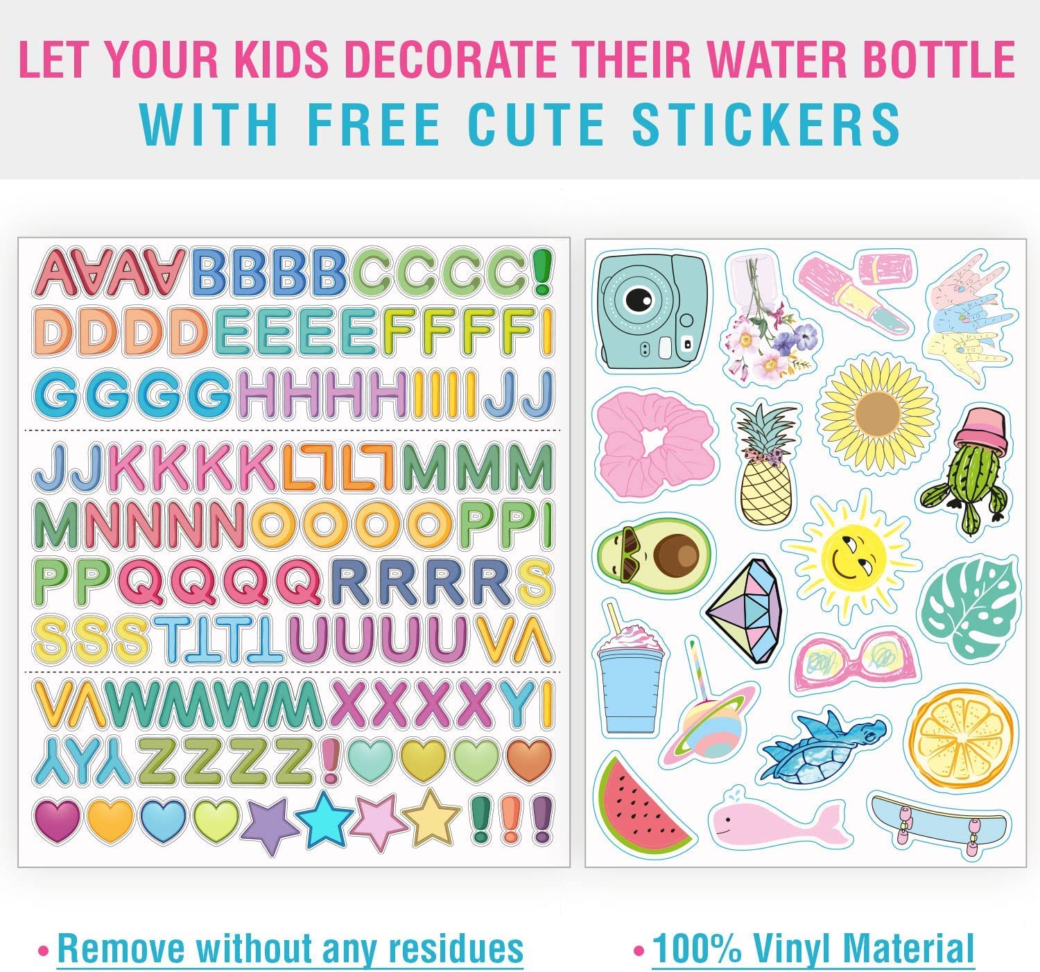 CHILLOUT LIFE 12 oz Insulated Stainless Steel Water Bottle with Straw Lid for Kids - Leakproof & BPA-Free - Includes 20 Cute Waterproof Stickers for Personalization - Ideal for School, Sports & Outdoor Activities