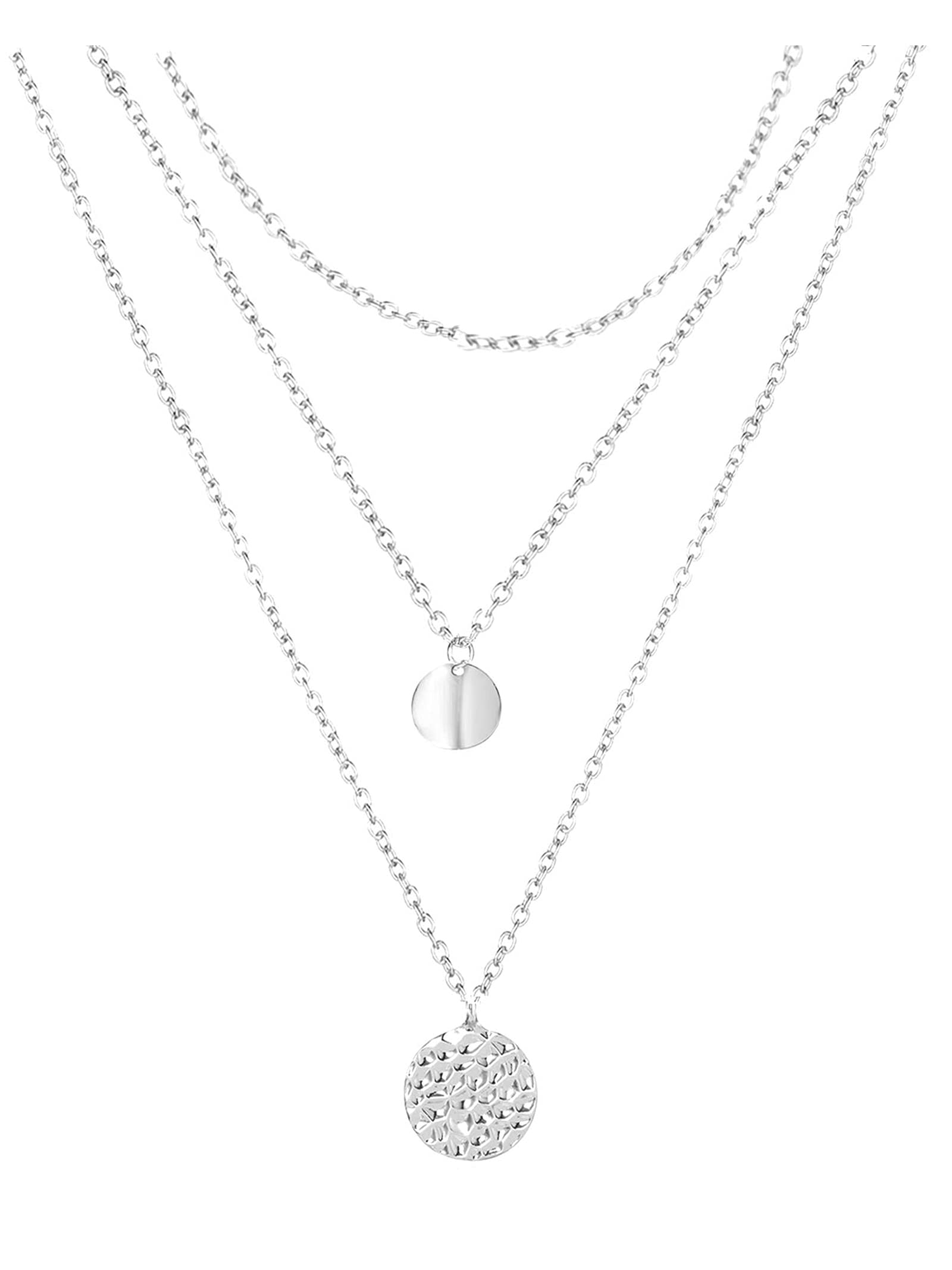 Elegant Silver Layered Choker Necklace for Women - Minimalist Bar Coin Y Necklace Set, Chunky Stacked Pendant Necklace for Teens & Girls | Perfect for Layering, Everyday Wear & Gift Giving