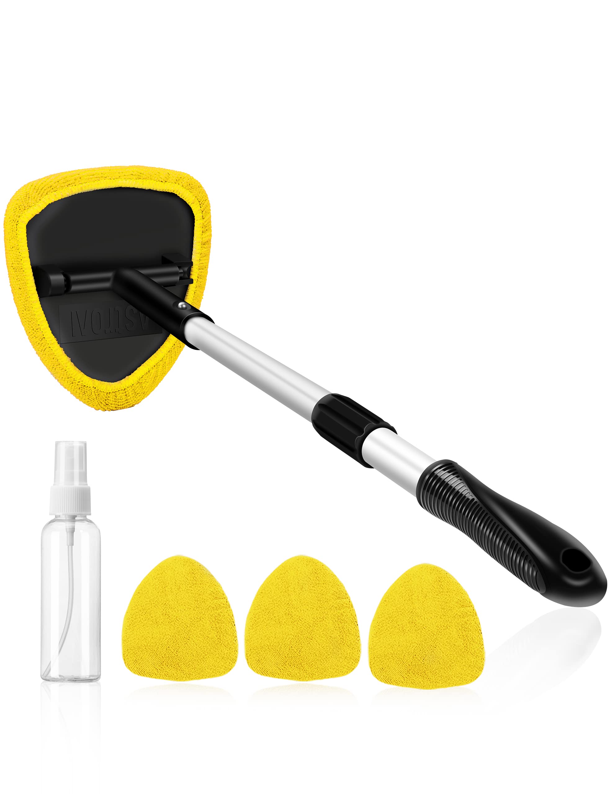 AstroAI Windshield Cleaner Kit - 4 Reusable Washable Microfiber Pads with Extendable Handle for Car Windows | Auto Glass Cleaner for Interior & Exterior | Perfect for Cars, Trucks, SUVs & Home Windows