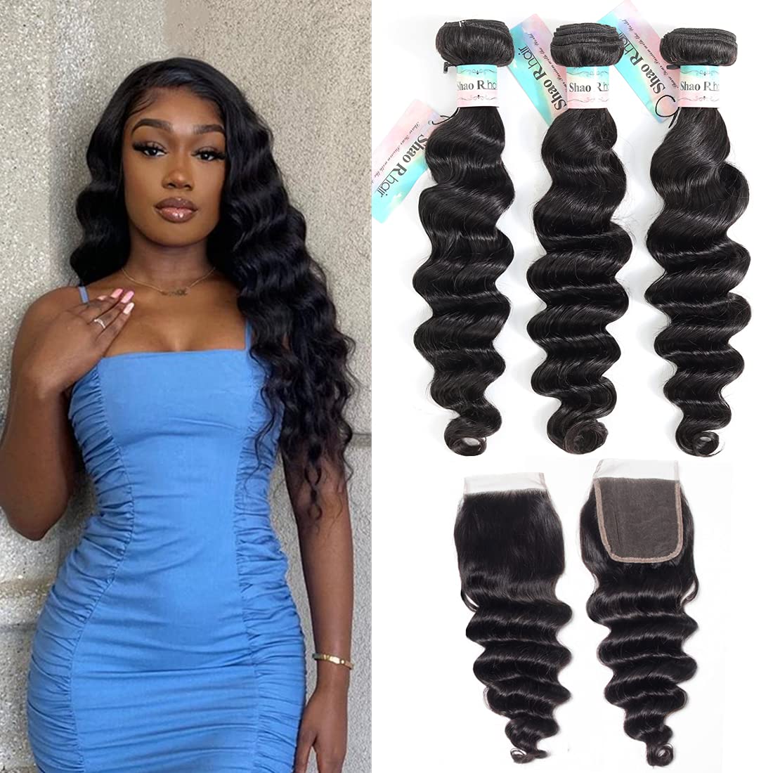 100% Unprocessed Virgin Human Hair Loose Deep Wave Bundles with Closure - Brazilian Curly Hair Extensions 22