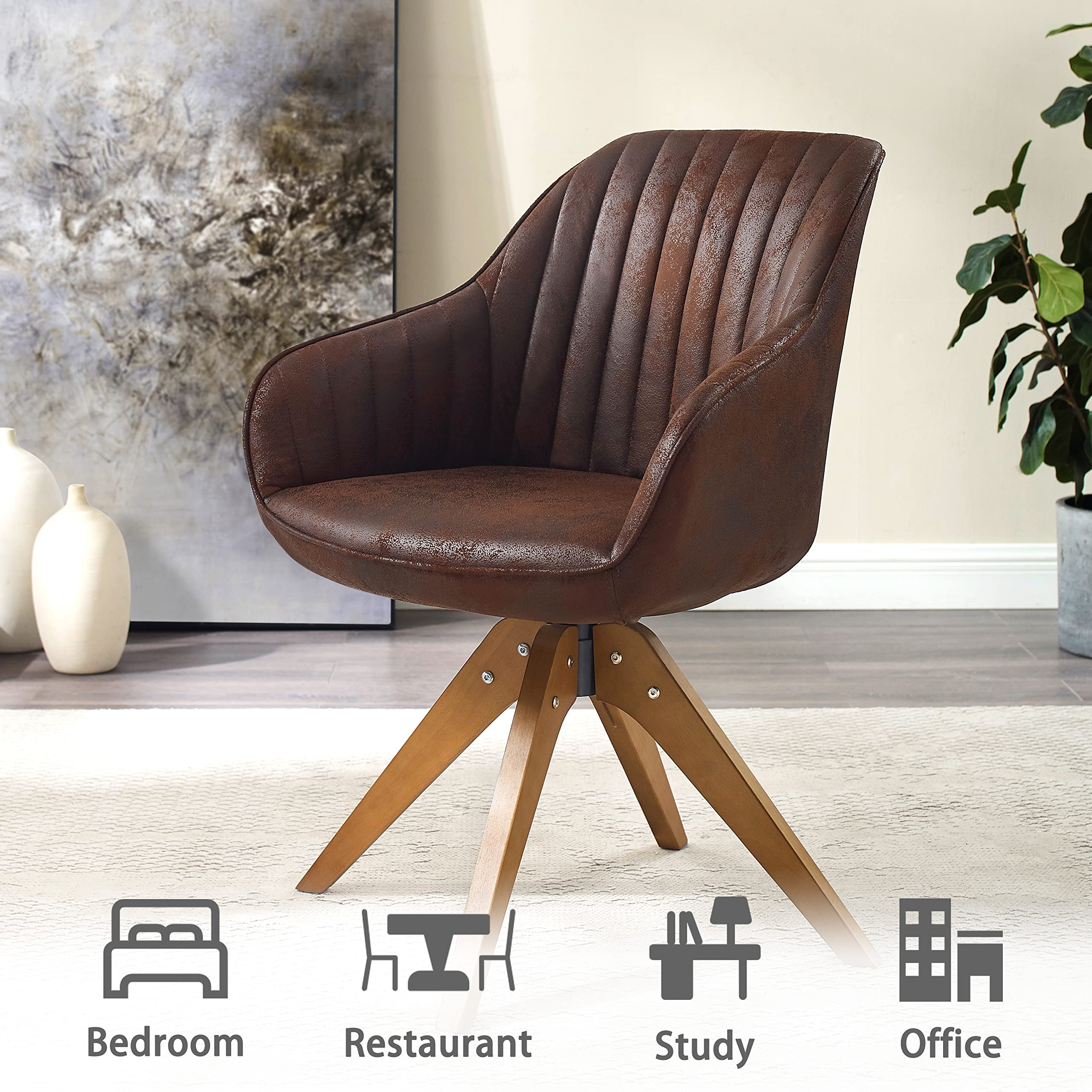 Art Leon Mid Century Modern Swivel Accent Chair with Beech Wood Legs - No Wheels Desk Armchair in Soft Suede Fabric | Perfect for Home Office, Living Room & Reading Nook
