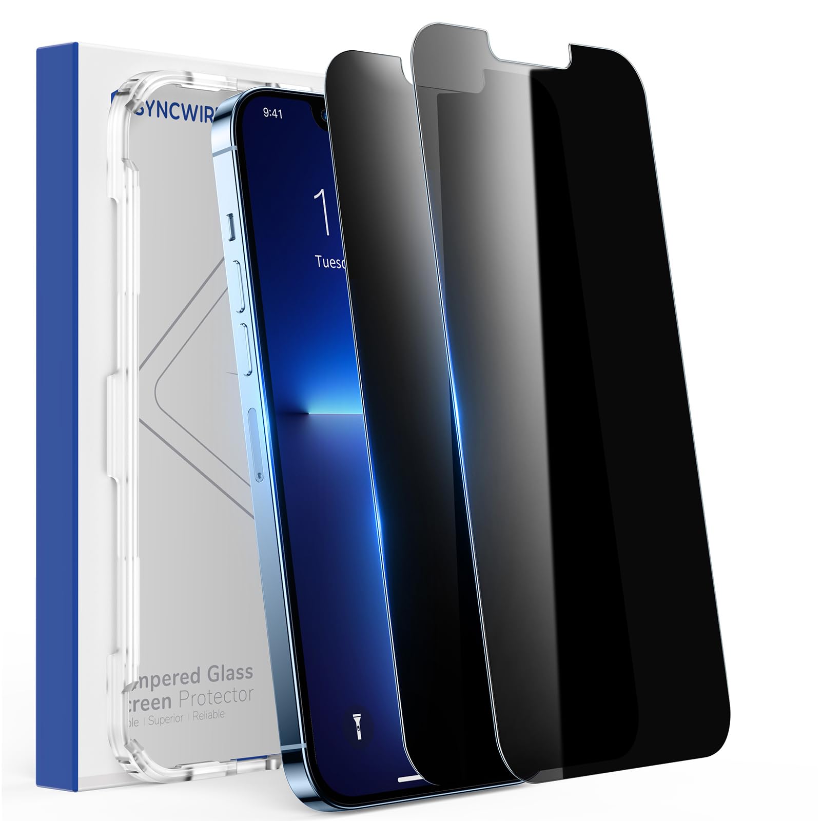 SYNCWIRE Privacy Screen Protector for iPhone 13 Pro Max & iPhone 14 Plus 6.7 Inch [2-Pack], 28° Anti-Spy Tempered Glass with Auto Alignment Tool, 9H Hardness - Perfect for Office, Banking & Public Use