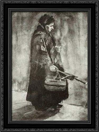 Vincent van Gogh Woman With Shawl, Umbrella And Basket - 18x24 Inch Black Ornate Wood Framed Canvas Art Print - Perfect for Living Room, Bedroom or Office Wall Decor