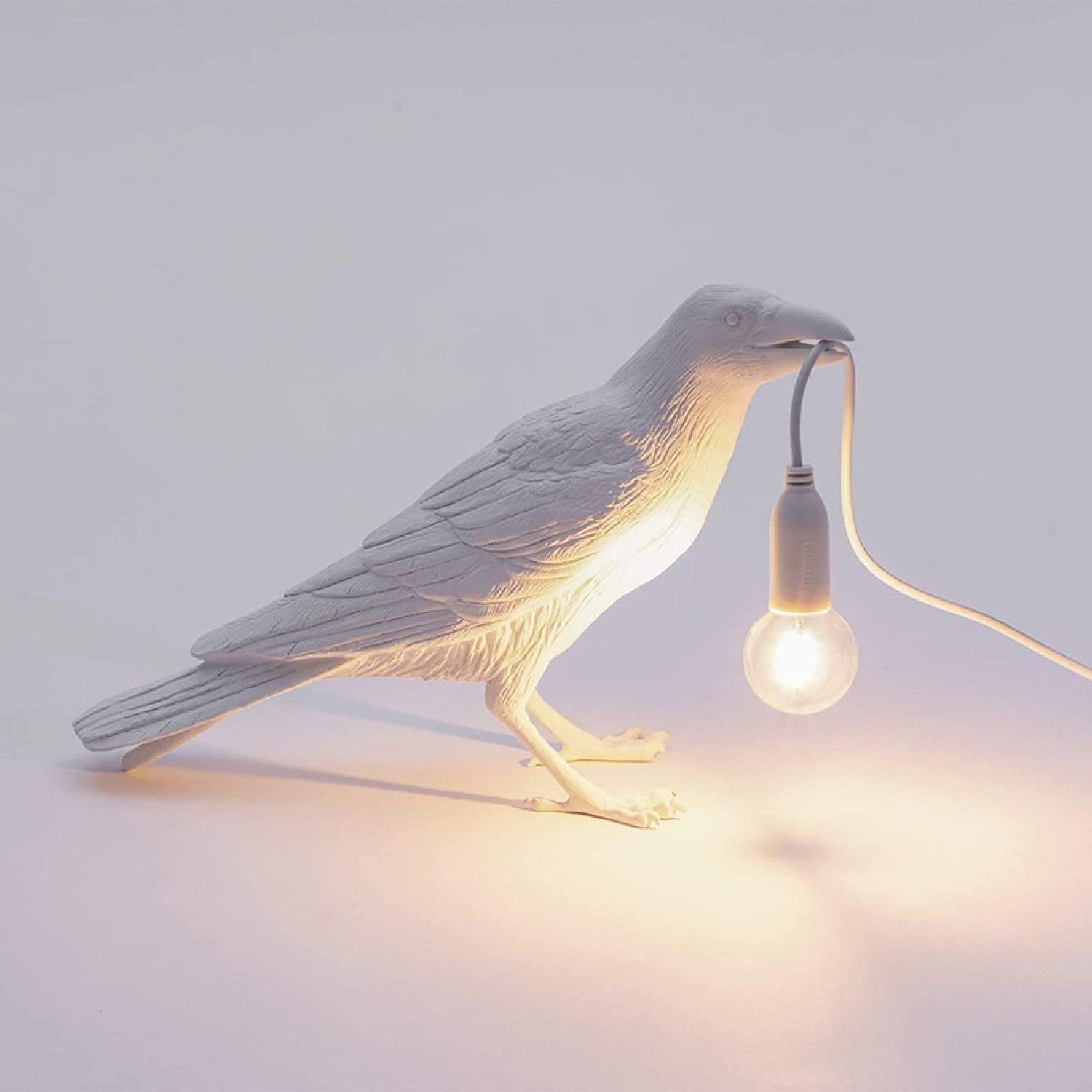 AUSUKY Bird Table Lamp - Elegant Crow Desk Lamp for Bedroom, Office & Living Room - Resin Decorative Lighting Fixture (White) - Perfect for Nightstand, Study Desk & Wall Sconce