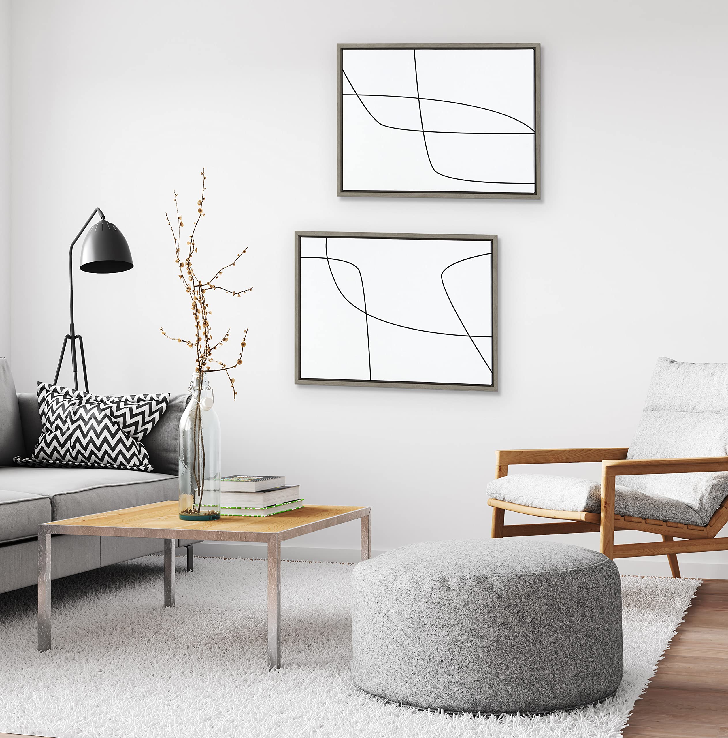 Modern Abstract Black & White Framed Canvas Wall Art Set - 2 Piece 18x24 Gray - Contemporary Home Decor for Living Room, Bedroom & Office - Kate & Laurel Sylvie Collection by The Creative Bunch Studio