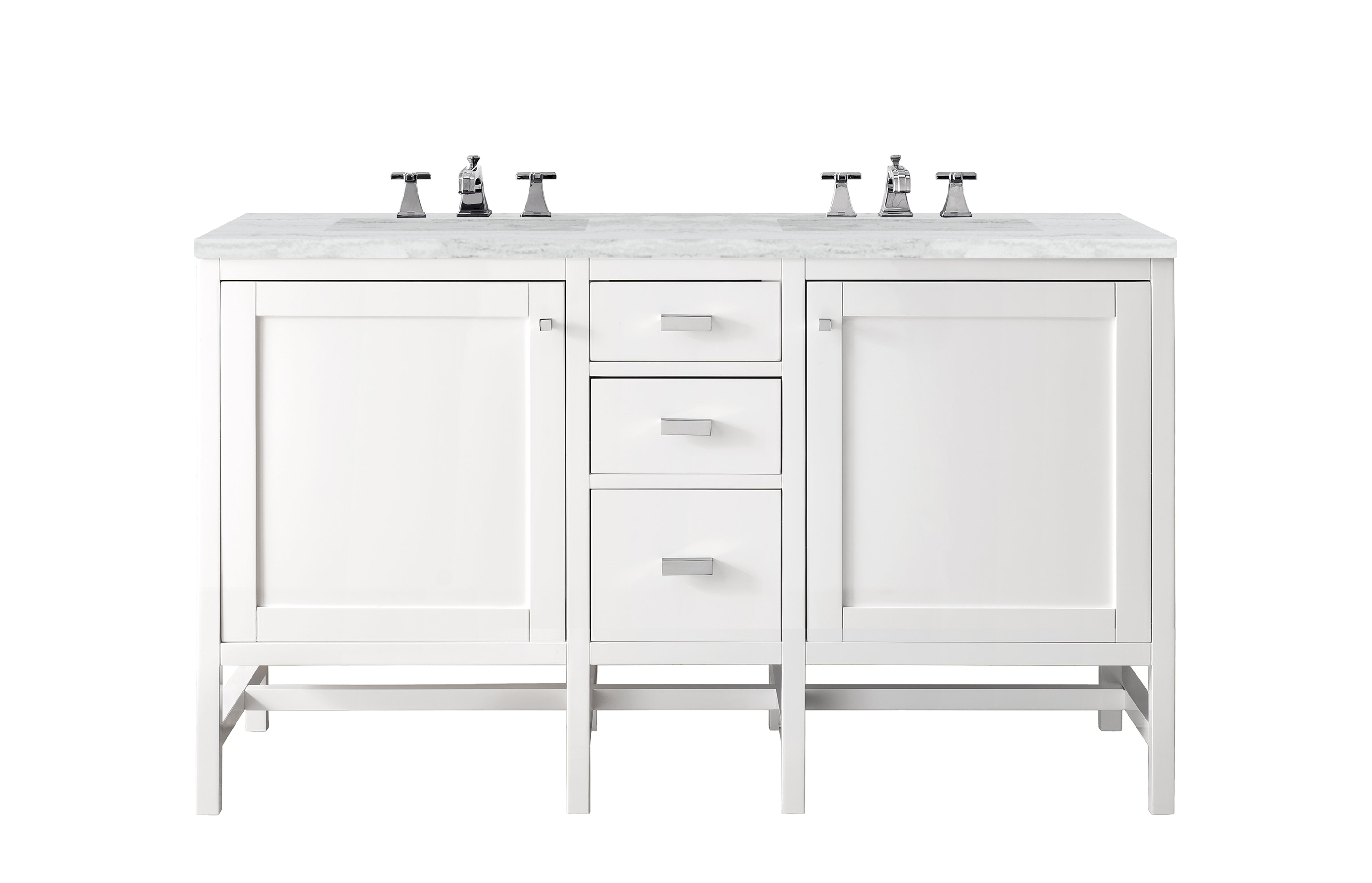 Addison 60 Inch Double Vanity Cabinet with 3CM Arctic Fall Solid Surface Countertop - Glossy White Bathroom Vanity for Master Bath & Guest Bath Remodel