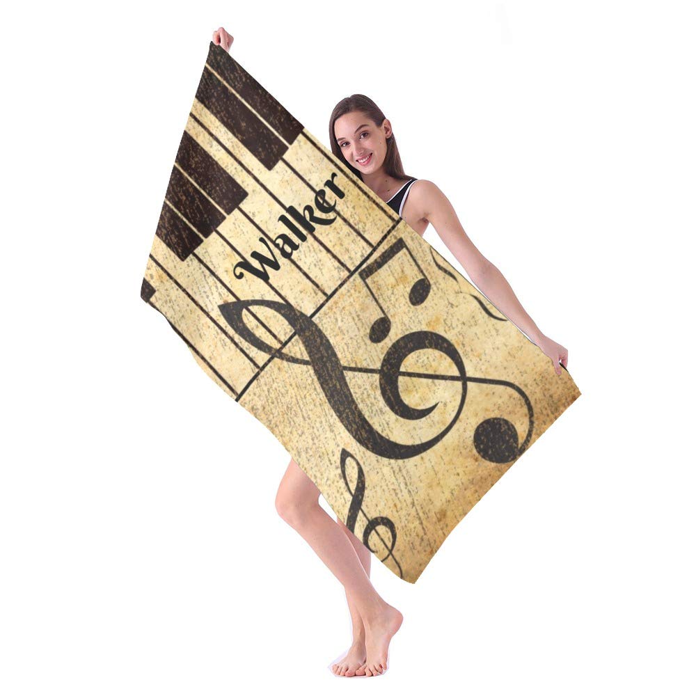 Custom Personalized Beach Towels with Name - Vintage Music Clef Design - Quick Dry Absorbent Microfiber - Sand Proof Pool & Bath Towel for Kids, Girls, Boys & Adults - 30x60 Inch Blanket - Perfect for Beach, Pool, Gym & Travel