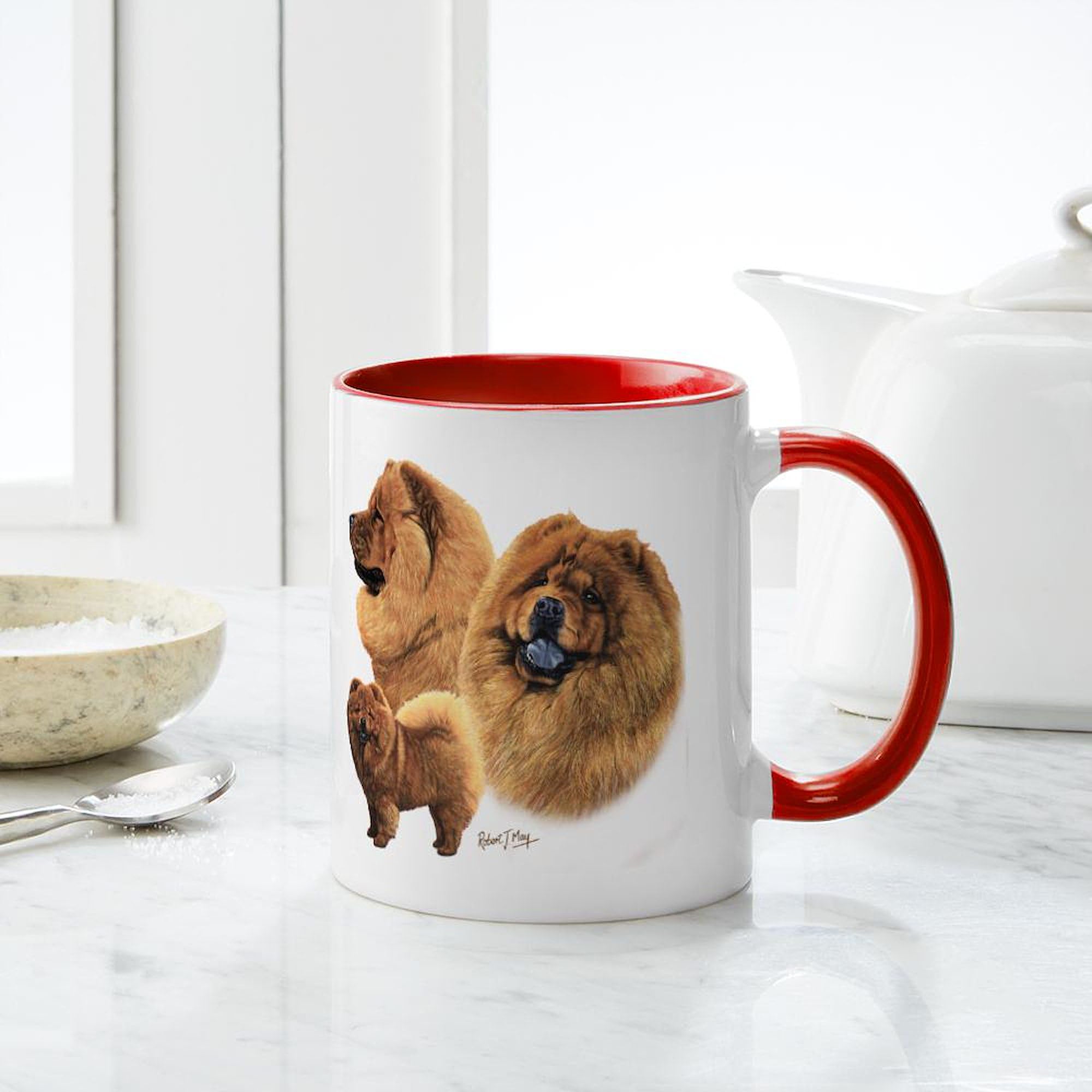Chow Chow Ceramic Coffee Mug 11 oz (325ml) - Perfect for Tea, Hot Chocolate & Office Use - Durable White Coffee Cup with Cute Dog Design