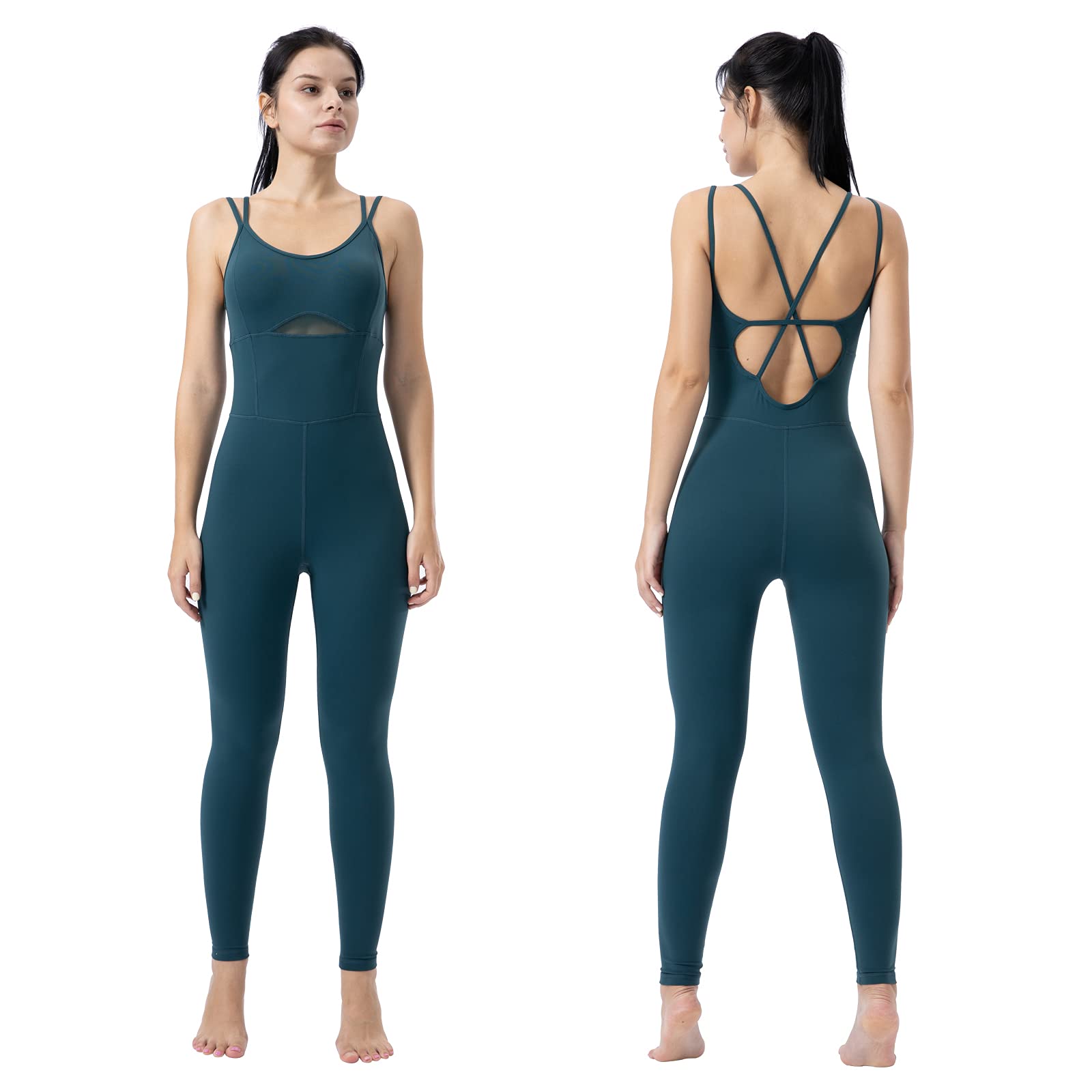 SUHK ASANA Women's Sleeveless Backless Cross Jumpsuit - Bodycon Romper for Yoga, Gym & Workout - Butt Lifting Sports Bodysuit for Women | Perfect for Fitness, Dance & Lounge Wear