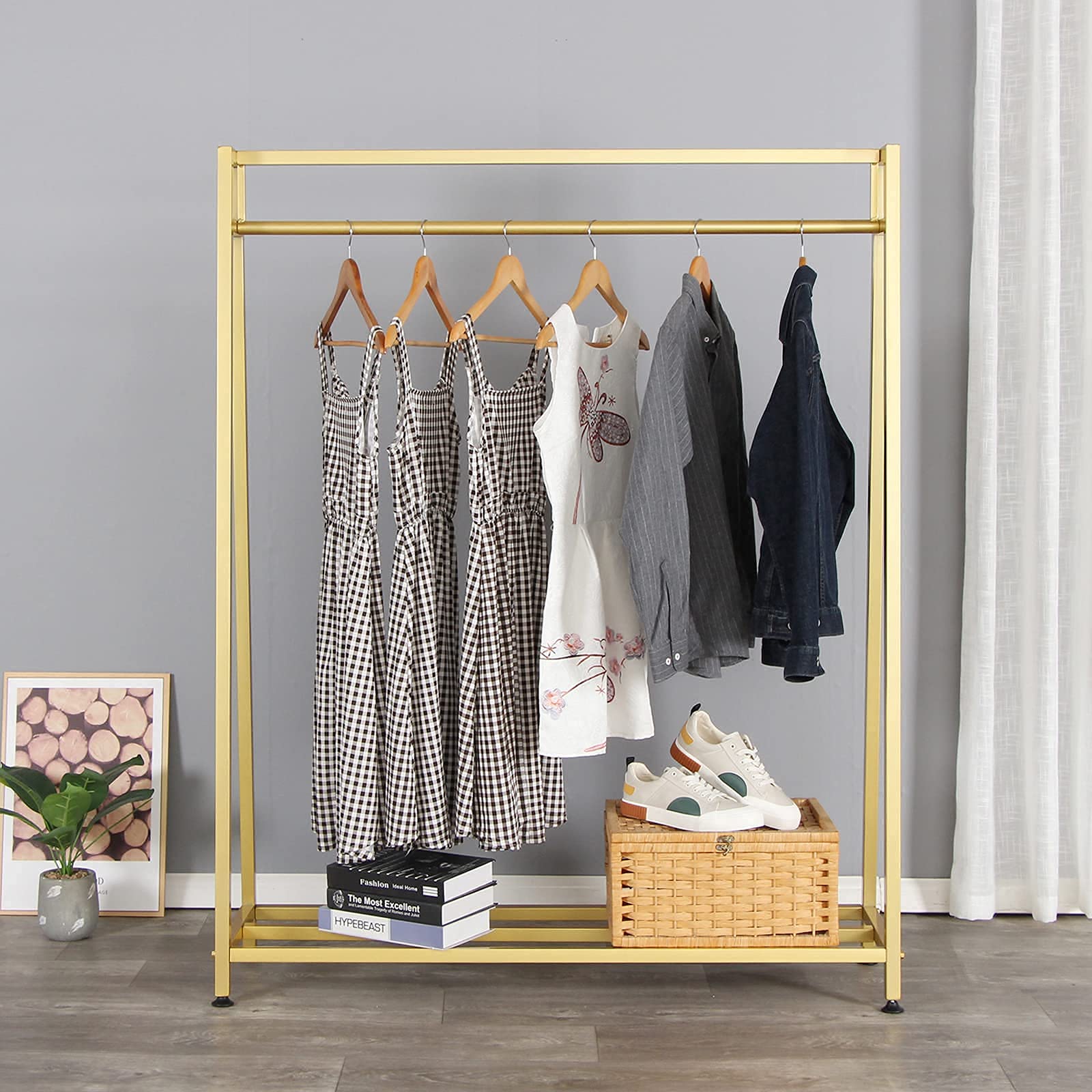 Premium Metal Garment Rack - Gold Clothes Hanging Stand for Boutiques & Home Use | Heavy-Duty Drying Rack for Clothes Storage & Display | Perfect for Retail Stores, Laundry Rooms & Walk-In Closets