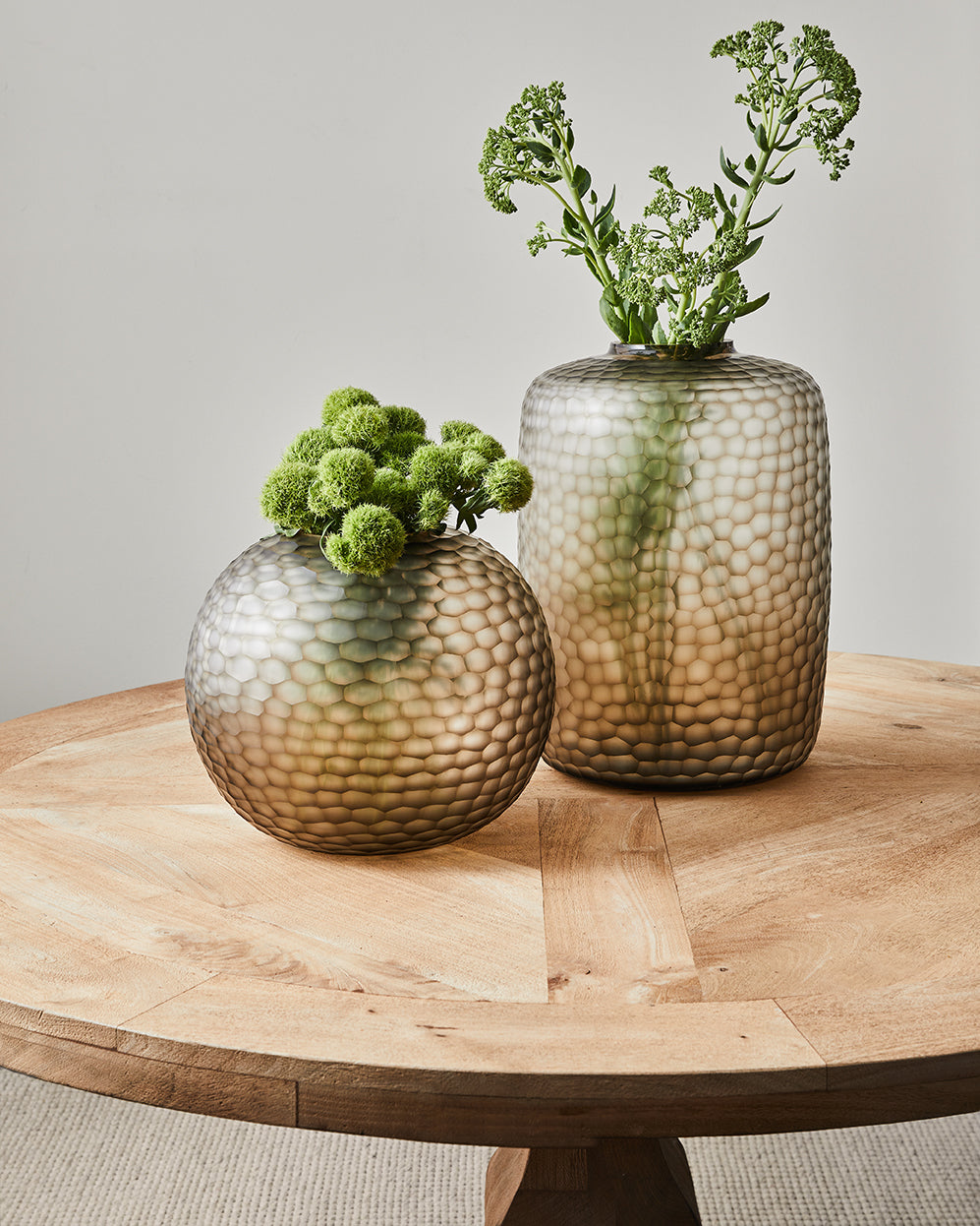 Victoria Round Glass Vase 34x29.5cm Smoke Grey - Elegant Centerpiece for Home Decor, Wedding, and Floral Arrangements