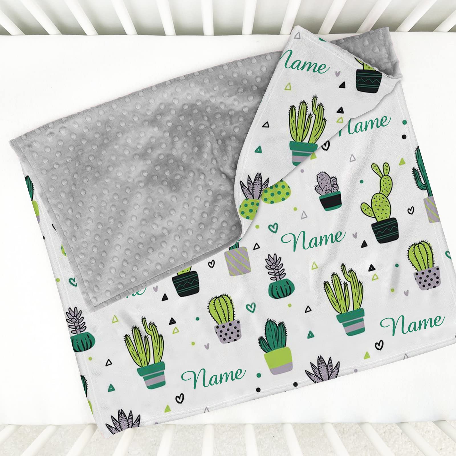 Personalized Cactus Green Baby Blankets with Name - Custom Soft Minky Blankets for Girls, Boys & Toddlers | Plush Newborn Blanket for Nursery, Baby Shower & Birthday Gifts