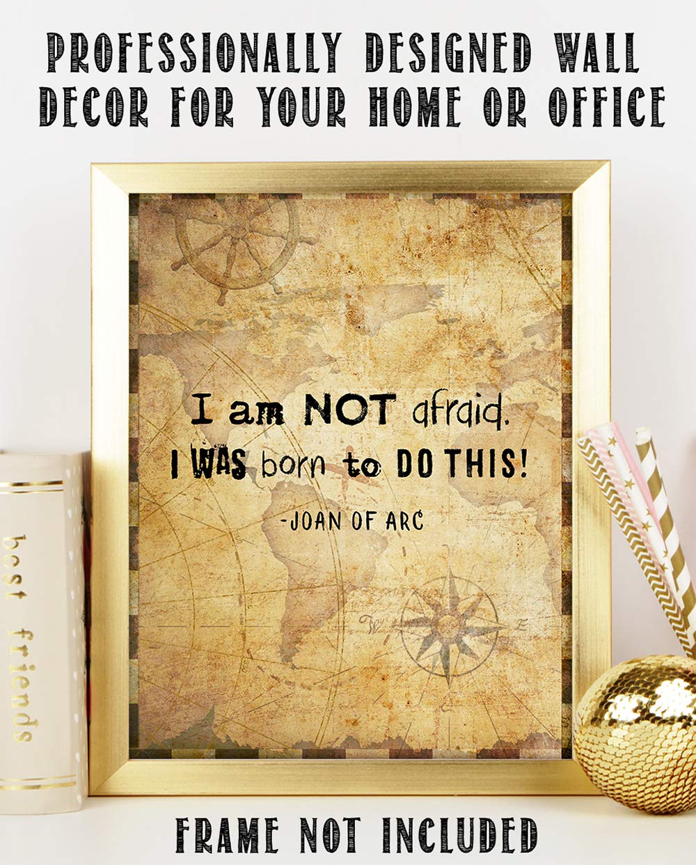 Joan of Arc Christian Bible Quote Wall Art - 11x14 Inspirational Scripture Print with 'I Am Not Afraid' Verse - Religious Home Decor Gift for Women, Family & Friends (Compass Design) - Perfect for Bedroom, Office & Church Decor