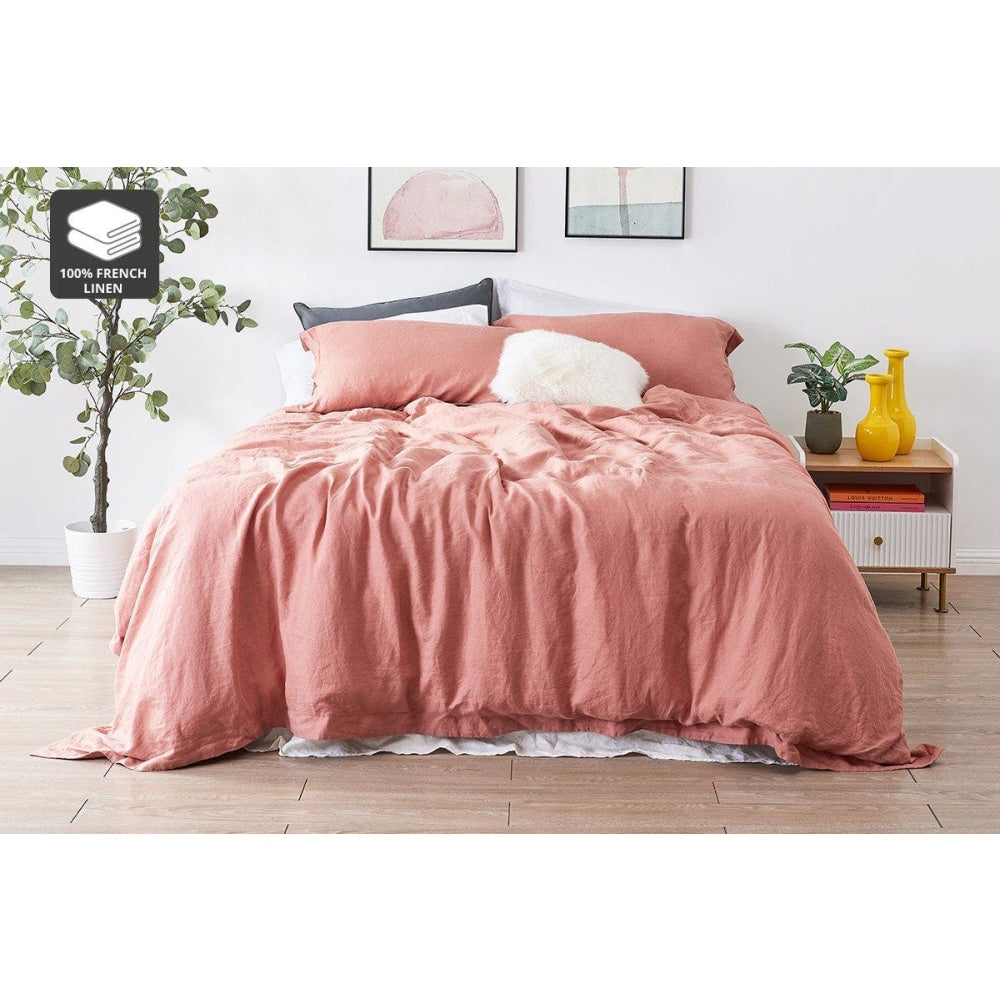 Premium 100% French Linen Duvet Cover Set - Terracotta Single Size | Breathable & Luxurious Bedding for All Seasons | Perfect for Master Bedrooms, Guest Rooms & Cozy Home Decor