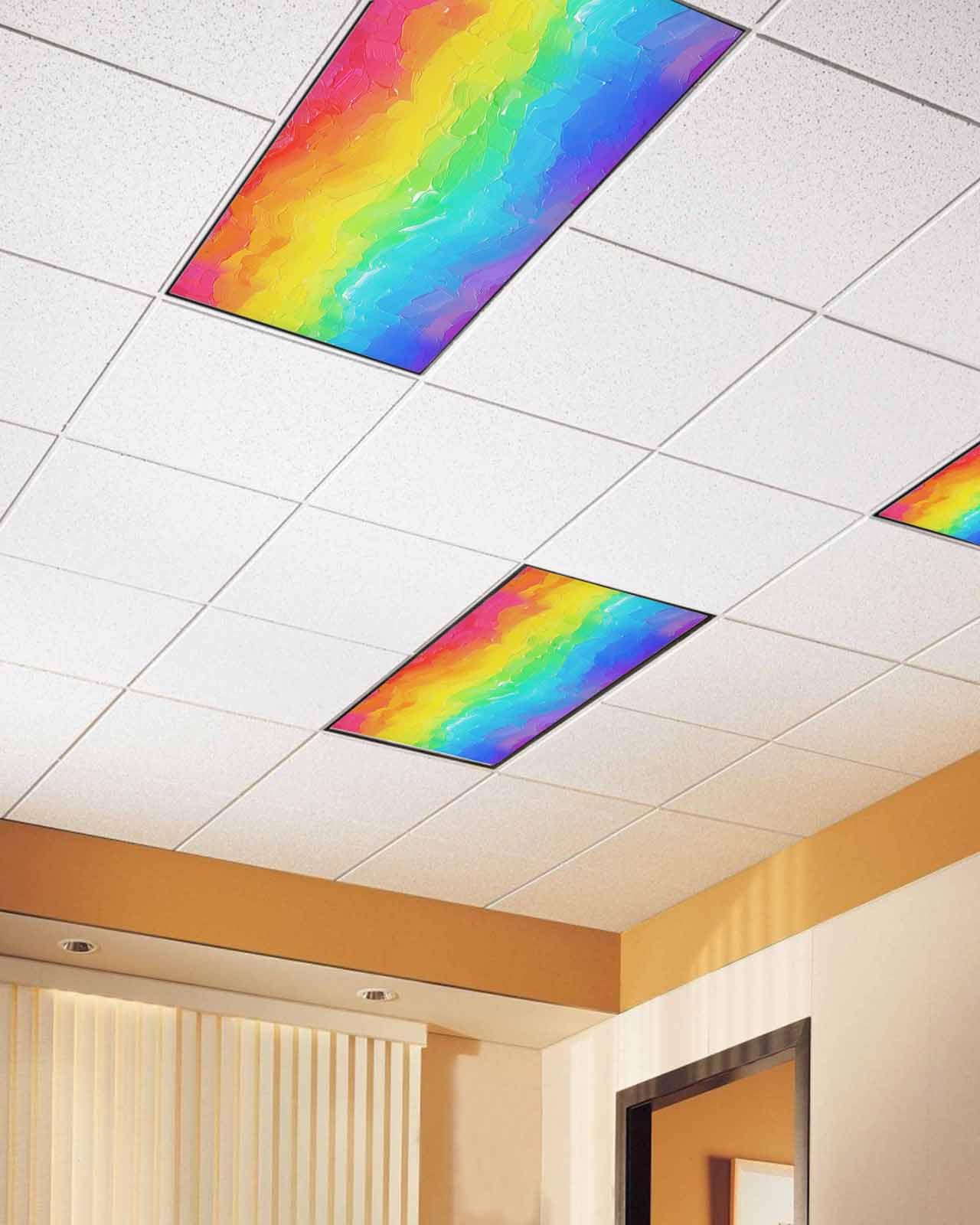 3PCS Fluorescent Light Covers with 10 Magnets - Rainbow LGBT Pride Flag Design Oil Painting Print, Ceiling Light Fixture Panels for Glare Reduction in Home, Office, Bar, or Event Decor