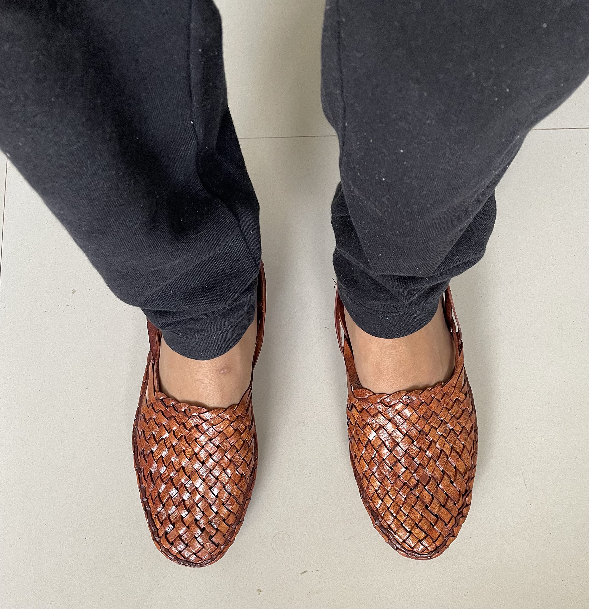 Handmade Men's Leather Woven Mules - Criss Cross Design Dark Brown Casual Flats | Kolhapuri Shoes for Comfortable Indoor & Outdoor Wear