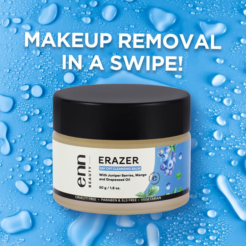 Enn Beauty Erazer Makeup Remover Cleansing Balm - 100% Vegan & Cruelty Free, Infused with Juniper Berries & Mango Extract for Deep Cleansing, Removes Waterproof Makeup & Excess Oil, Hydrates & Nourishes Skin - Perfect for Daily Skincare & Travel (50g)